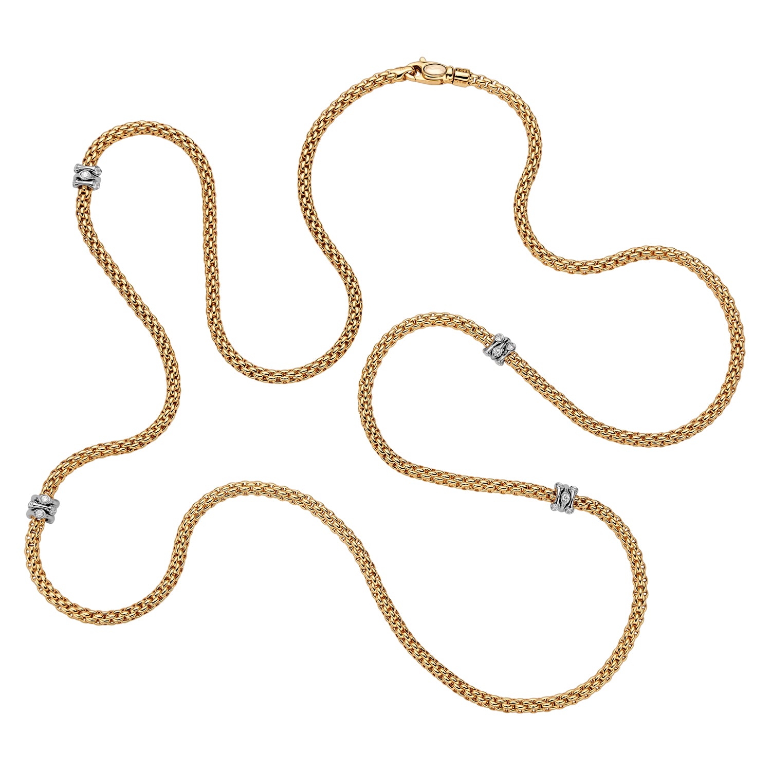 FOPE PRIMA 18K Gold Multi-Charm Flex'it Necklace with White Diamonds - 0.49 carats - Jackson Hole Jewelry Company