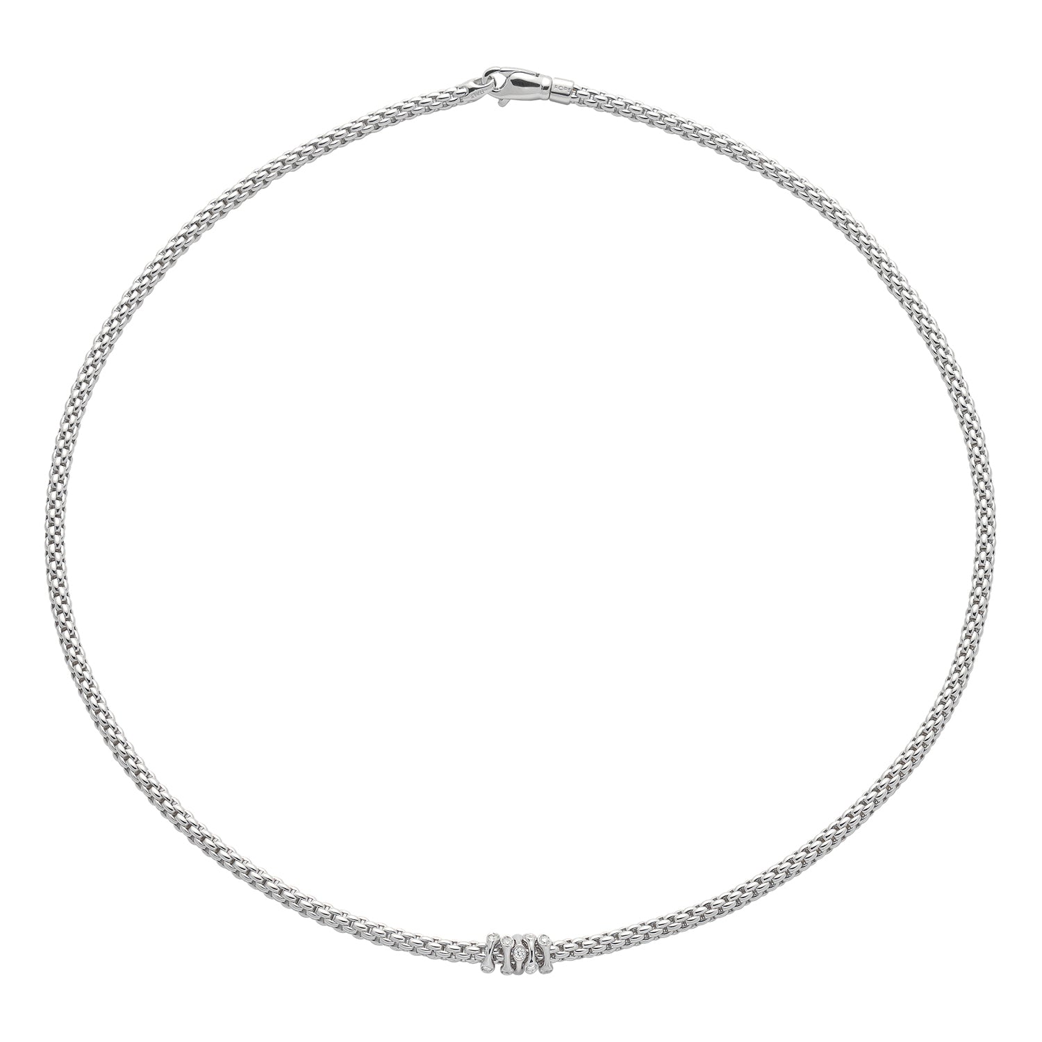 FOPE PRIMA 18K Gold Necklace with White Gold Rondels and White Diamonds - 0.20 carats - Jackson Hole Jewelry Company