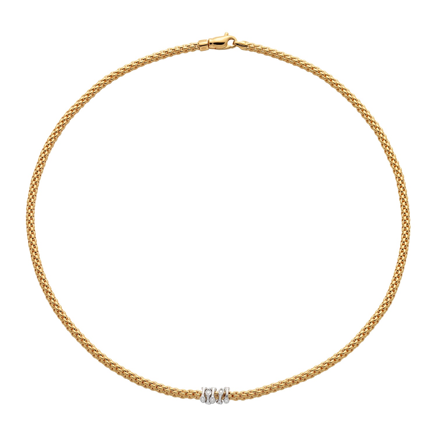 FOPE PRIMA 18K Gold Necklace with White Gold Rondels and White Diamonds - 0.20 carats - Jackson Hole Jewelry Company