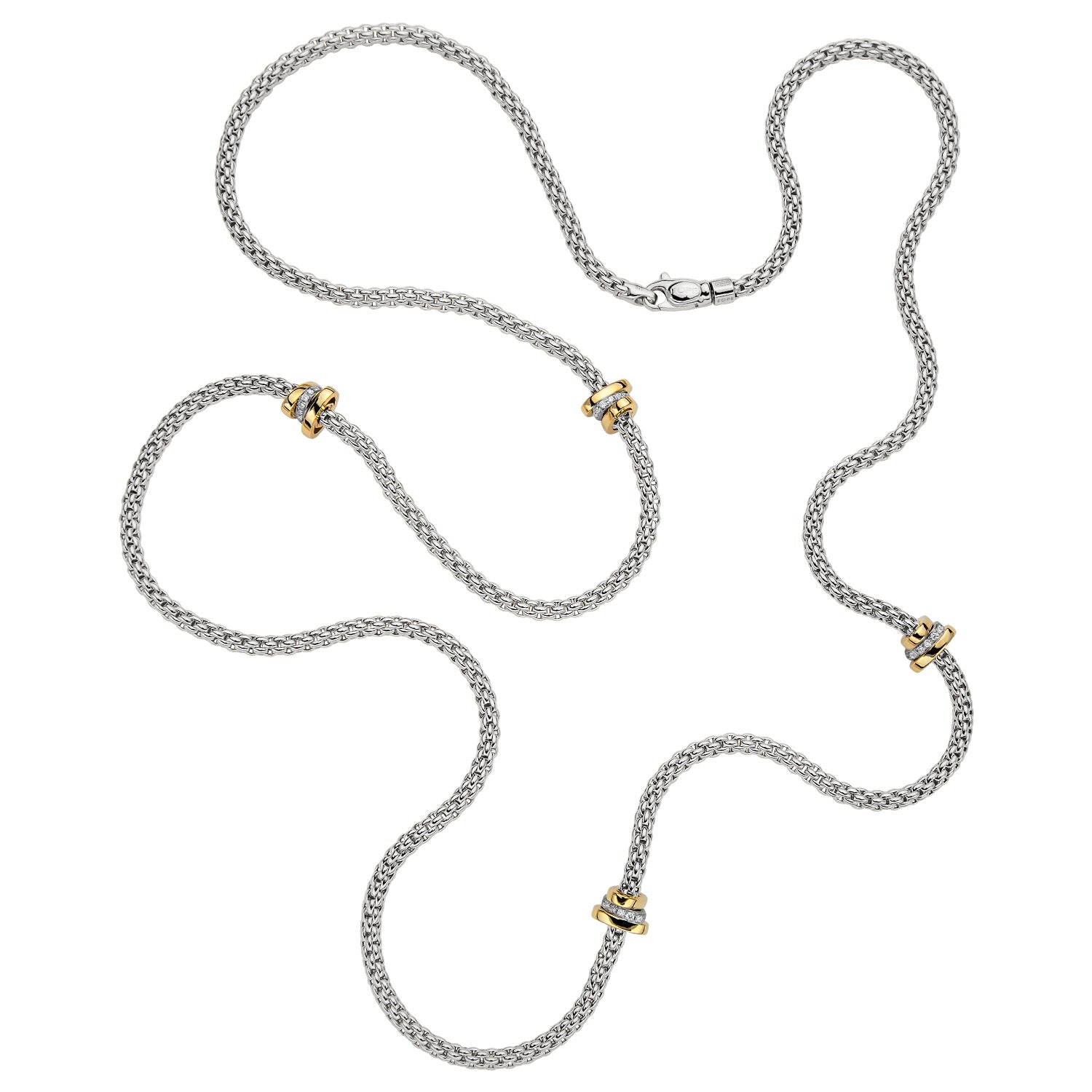FOPE PRIMA 18K Gold Multi-Charm Flex'it Necklace with White Diamonds - 0.42 carats - Jackson Hole Jewelry Company