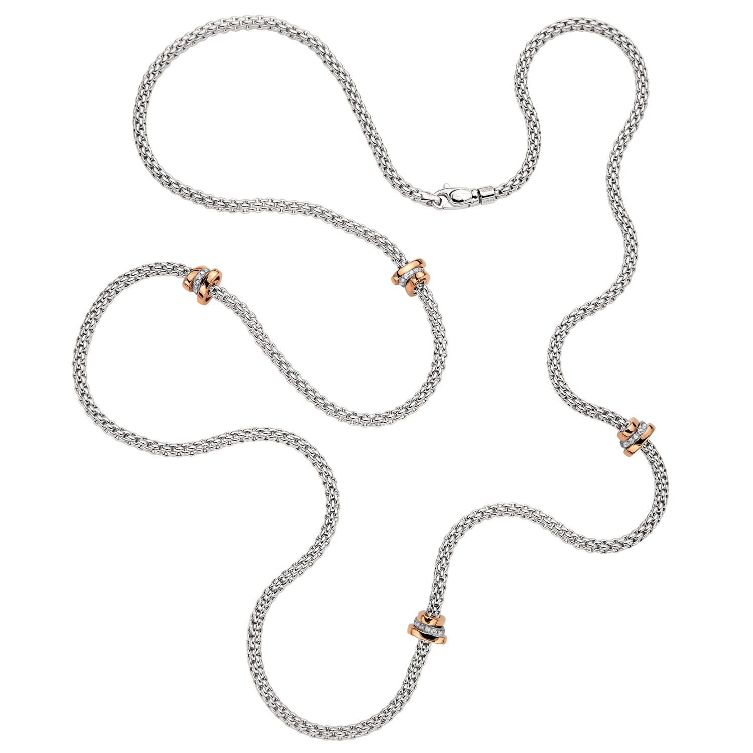 FOPE PRIMA 18K Gold Multi-Charm Flex'it Necklace with White Diamonds - 0.42 carats - Jackson Hole Jewelry Company