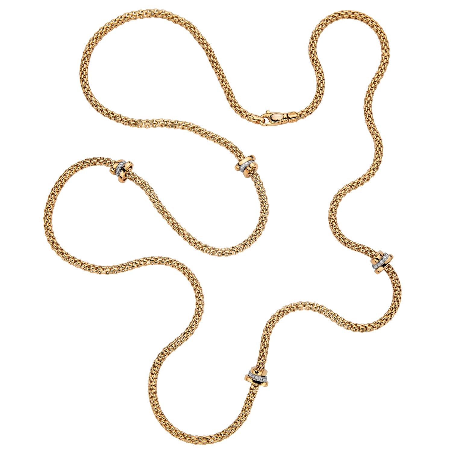 FOPE PRIMA 18K Gold Multi-Charm Flex'it Necklace with White Diamonds - 0.42 carats - Jackson Hole Jewelry Company
