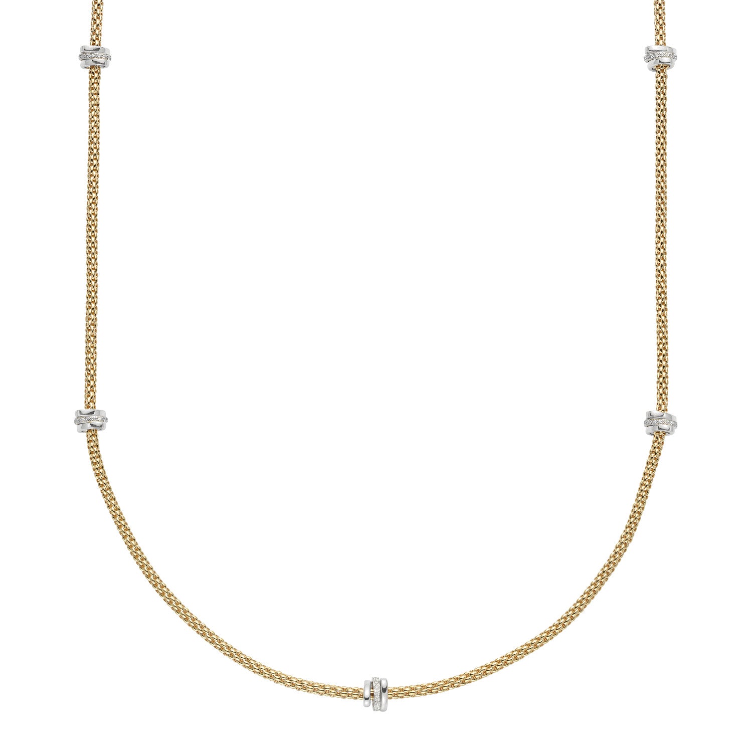 FOPE PRIMA 18K Gold Multi-Charm Flex'it Necklace with White Diamonds - 0.53 carats - Jackson Hole Jewelry Company