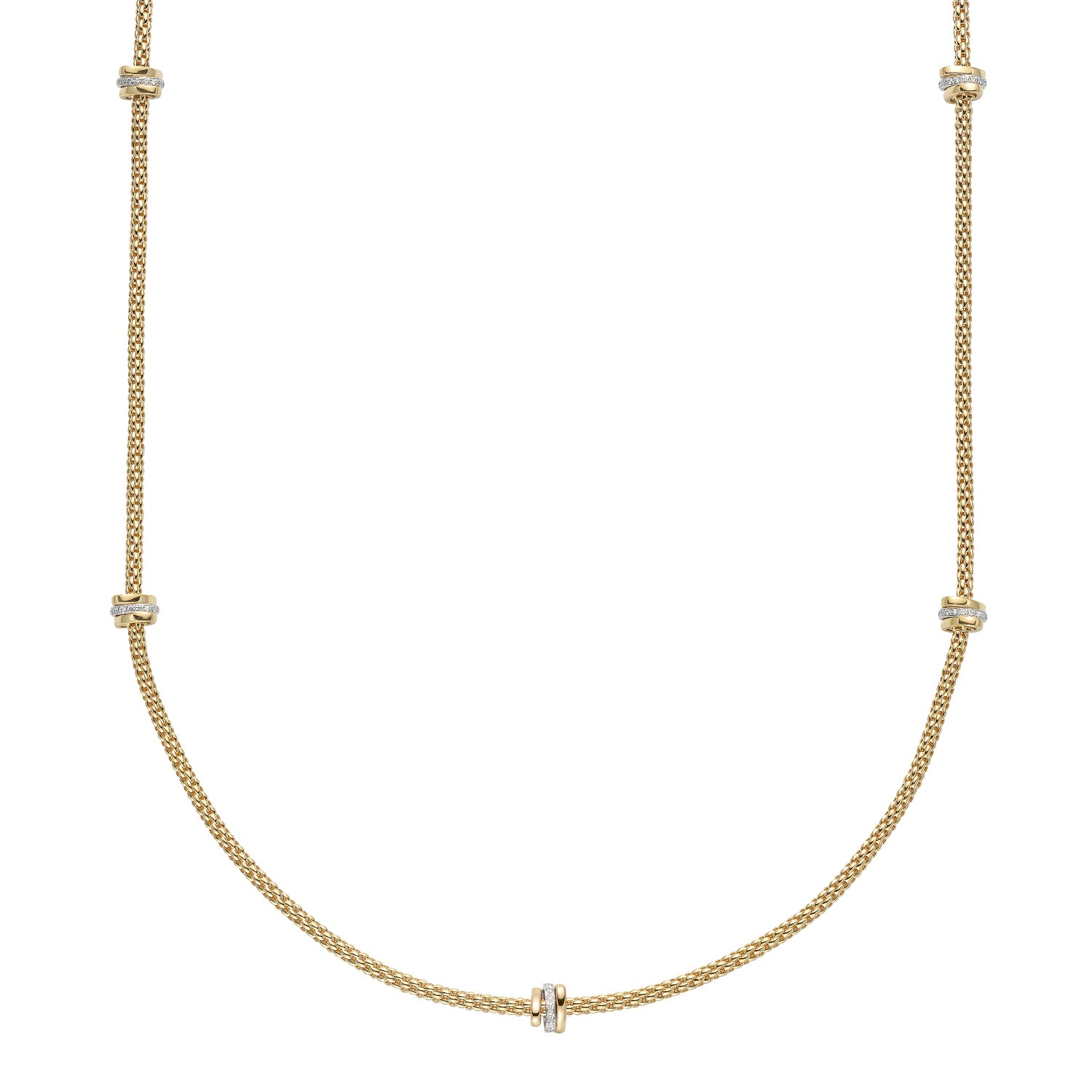 FOPE PRIMA 18K Gold Multi-Charm Flex'it Necklace with White Diamonds - 0.53 carats - Jackson Hole Jewelry Company