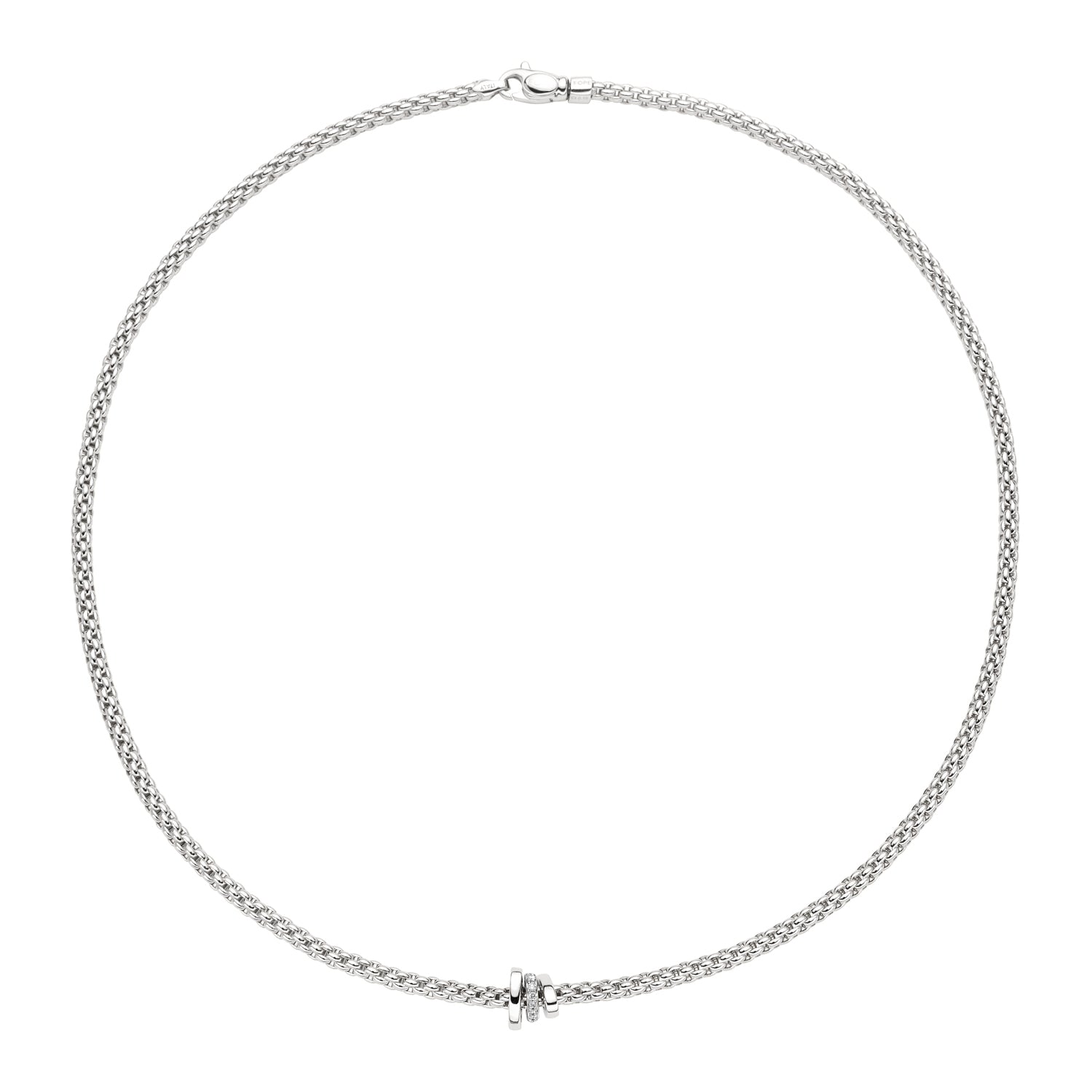 FOPE PRIMA 18K White Gold Necklace With White Gold Rondels and White Diamonds - 0.10 carats - Jackson Hole Jewelry Company