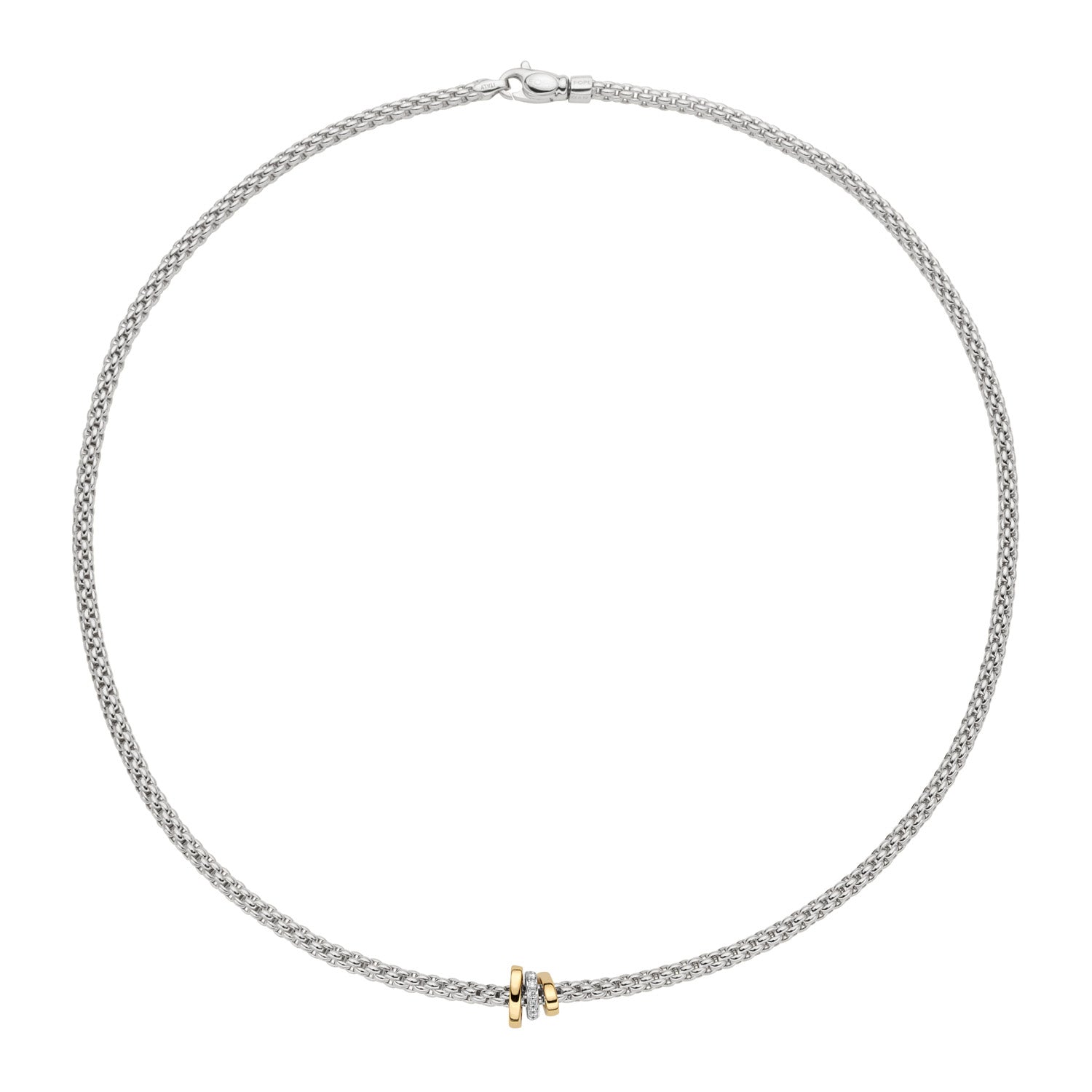 FOPE PRIMA 18K White Gold Necklace With Yellow Gold Rondels and White Diamonds - 0.10 carats - Jackson Hole Jewelry Company