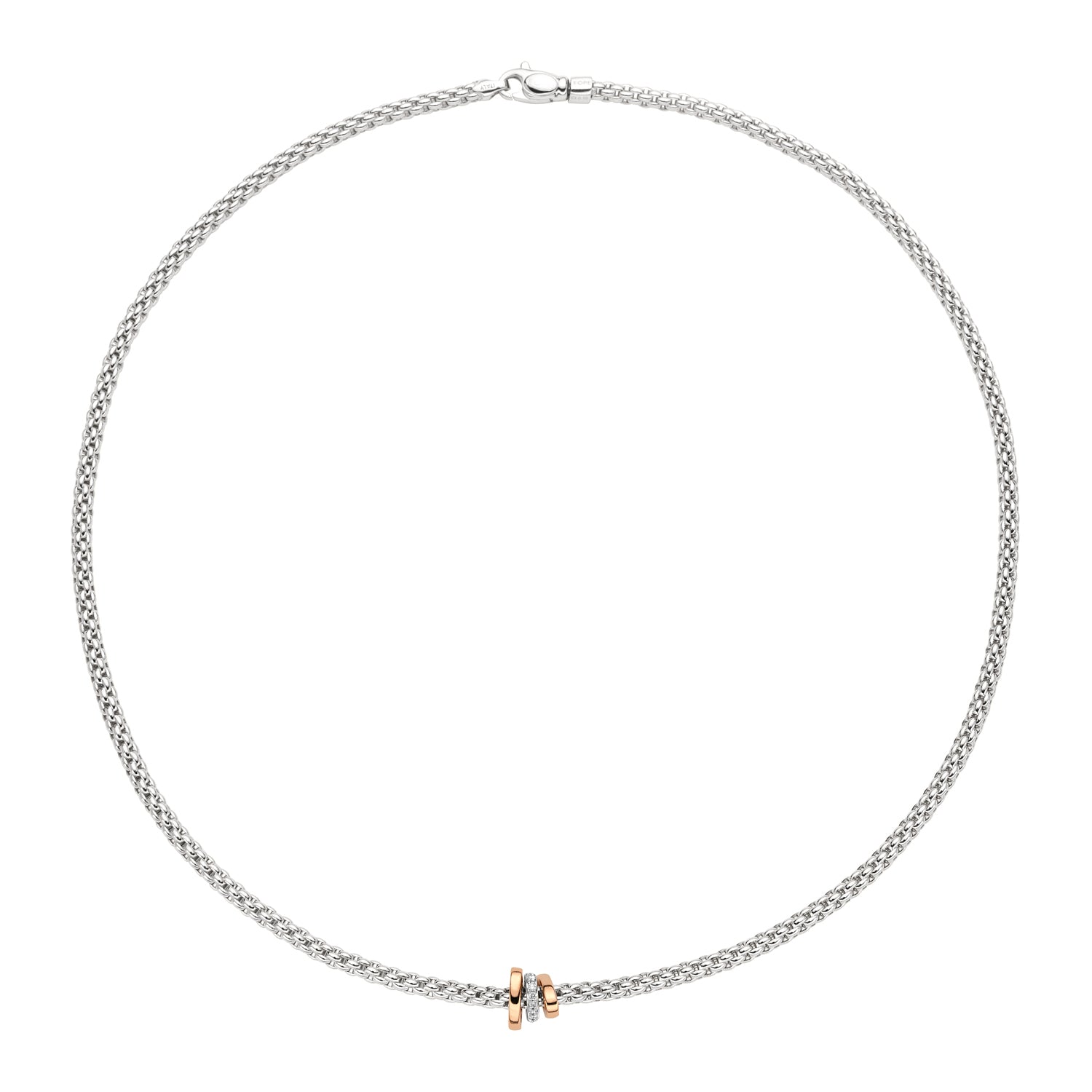 FOPE PRIMA 18K White Gold Necklace With Rose Gold Rondels and White Diamonds - 0.10 carats - Jackson Hole Jewelry Company