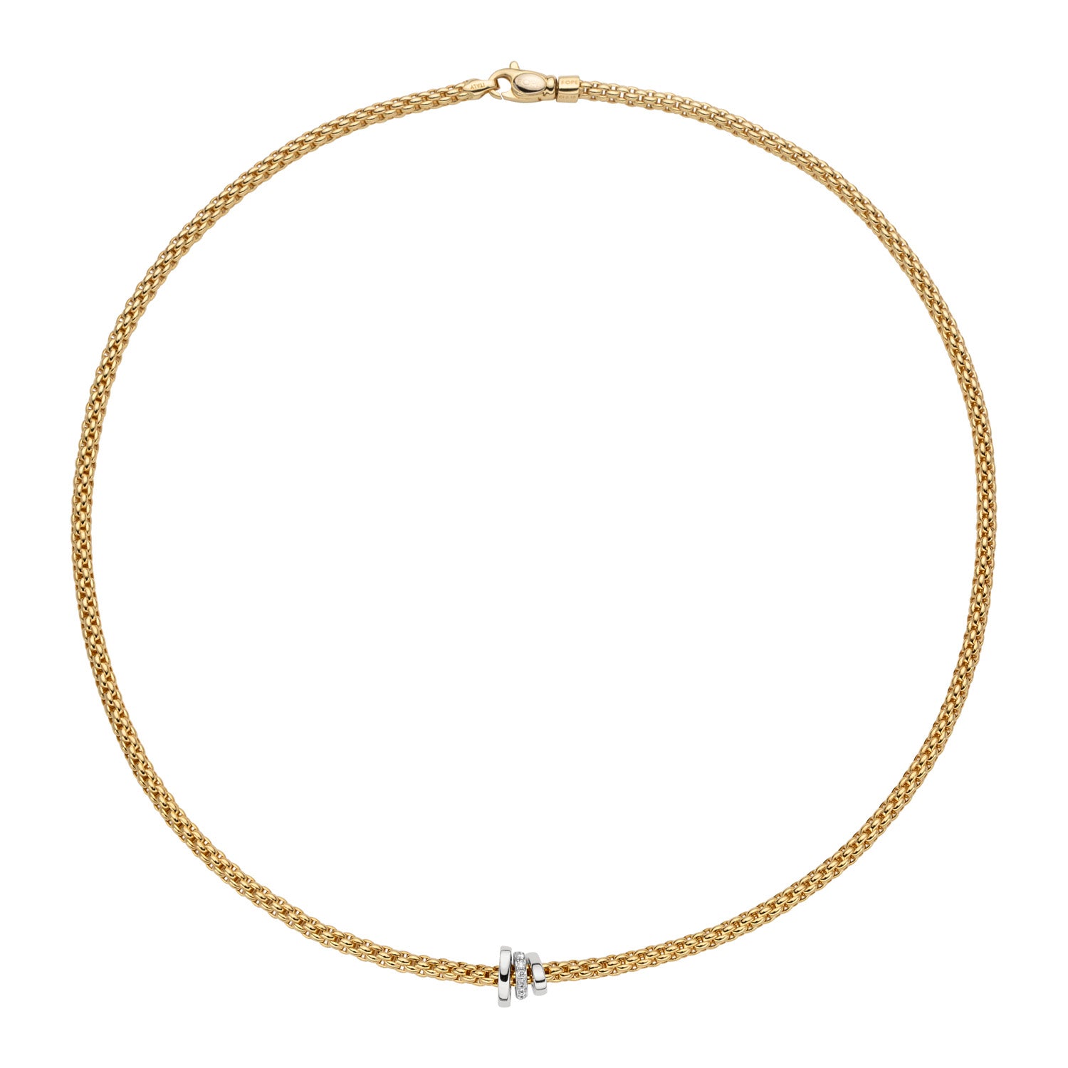 FOPE PRIMA 18K Yellow Gold Necklace With White Gold Rondels and White Diamonds - 0.10 carats - Jackson Hole Jewelry Company