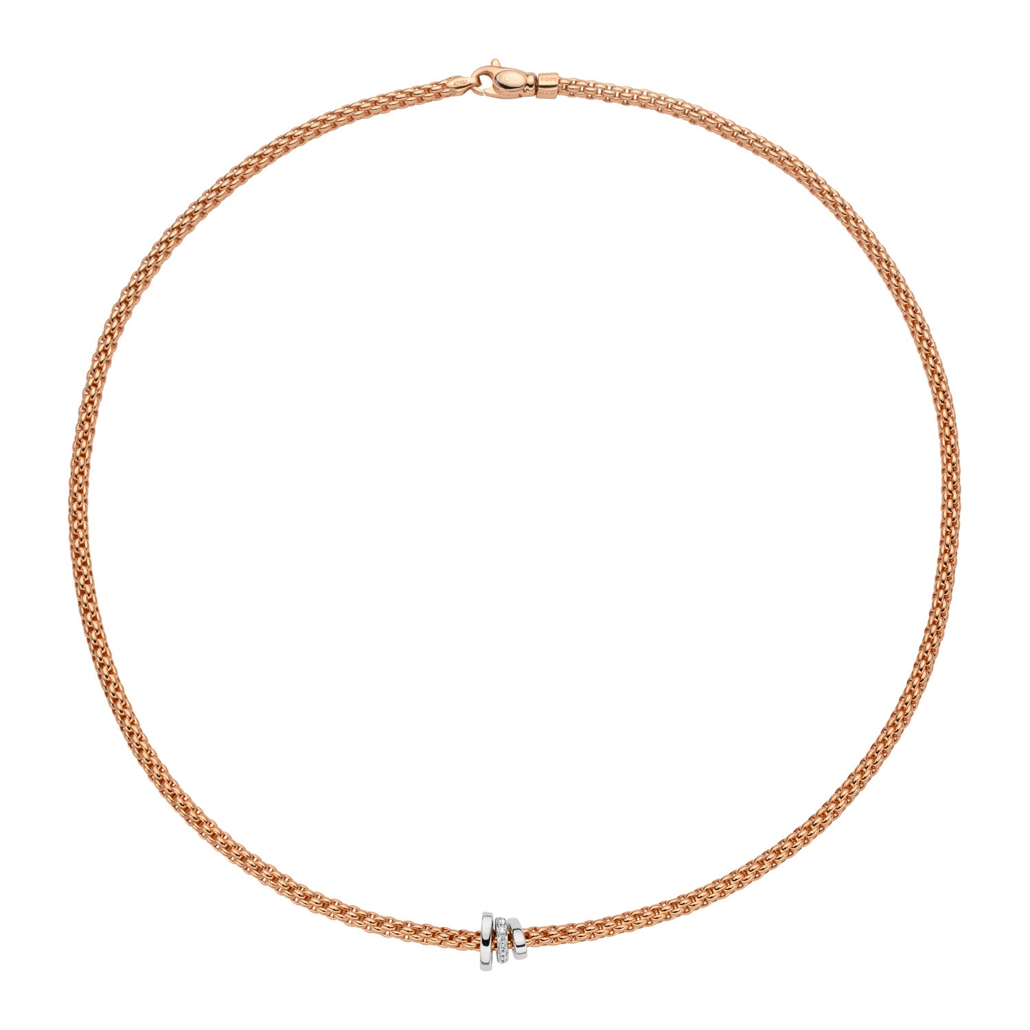 FOPE PRIMA 18K Rose Gold Necklace With White Gold Rondels and White Diamonds - 0.10 carats - Jackson Hole Jewelry Company