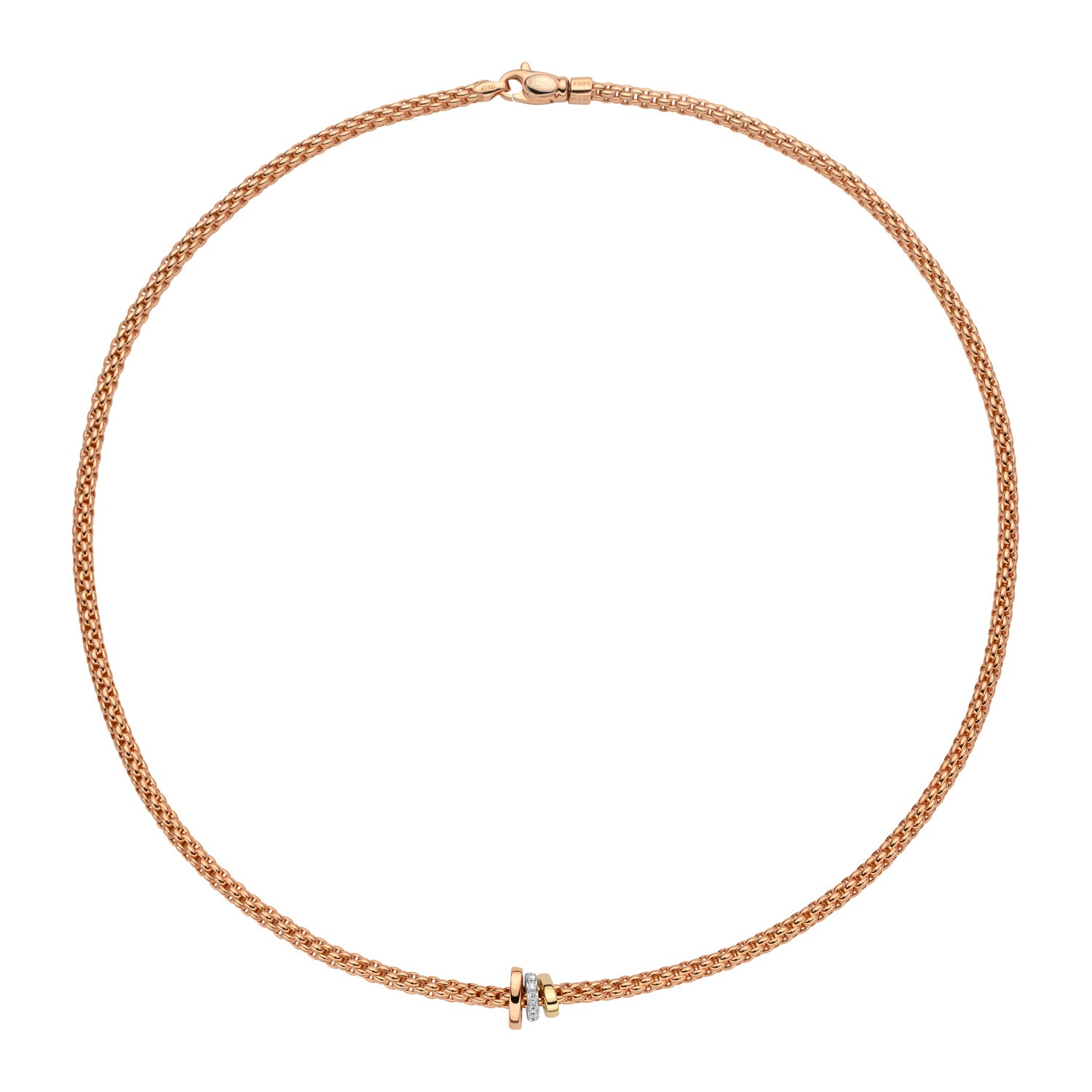 FOPE PRIMA 18K Rose Gold Necklace With Tri-Gold Rondels and White Diamonds - 0.10 carats - Jackson Hole Jewelry Company