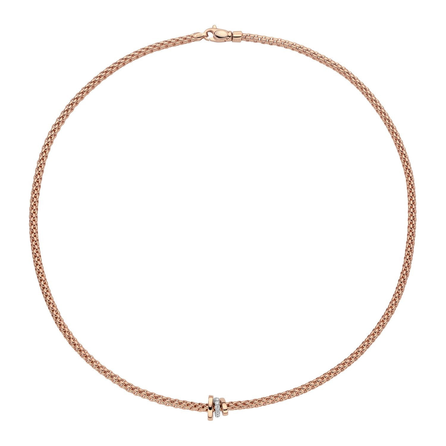 FOPE PRIMA 18K Rose Gold Necklace With Rose Gold Rondels and White Diamonds - 0.10 carats - Jackson Hole Jewelry Company