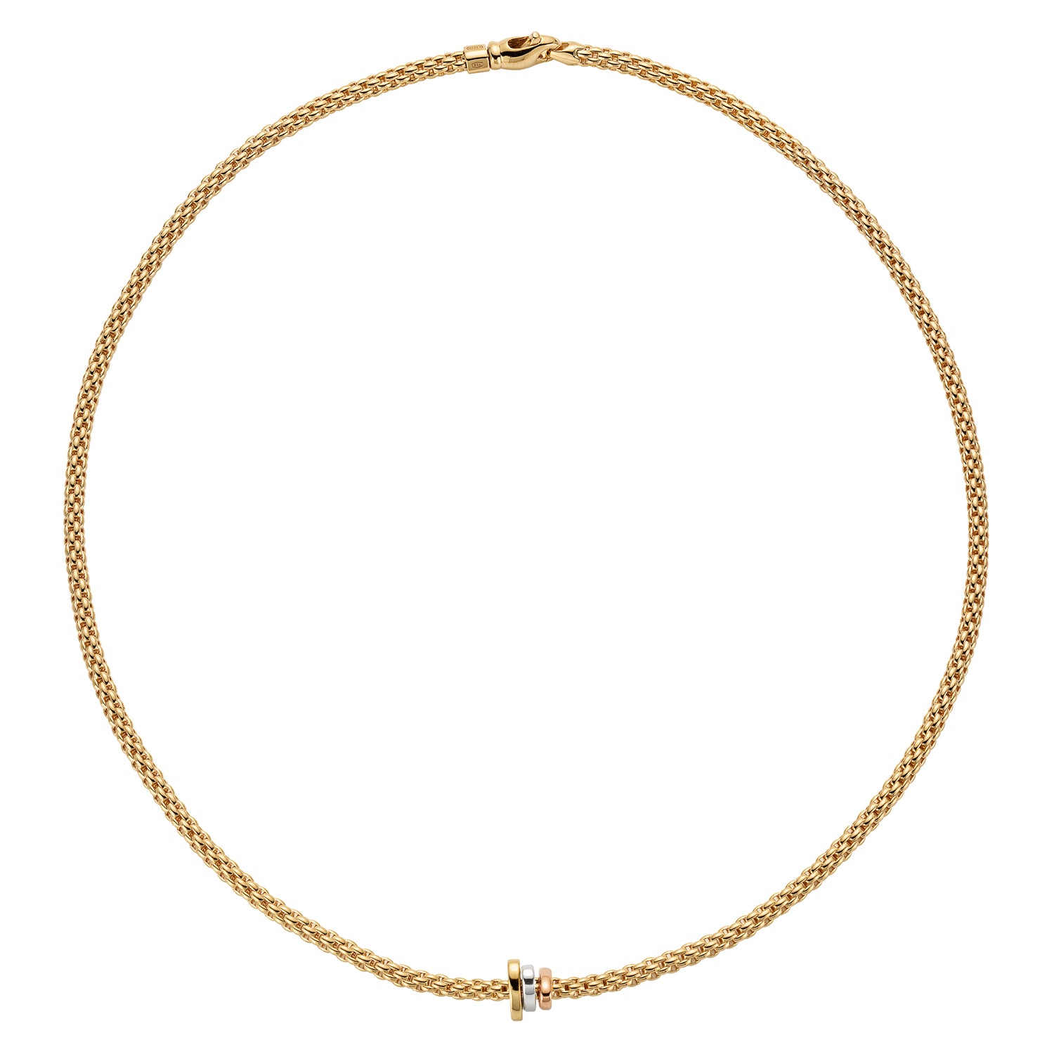 FOPE PRIMA 18K Yellow Gold Necklace with Tri-Gold Set Rondels - Jackson Hole Jewelry Company