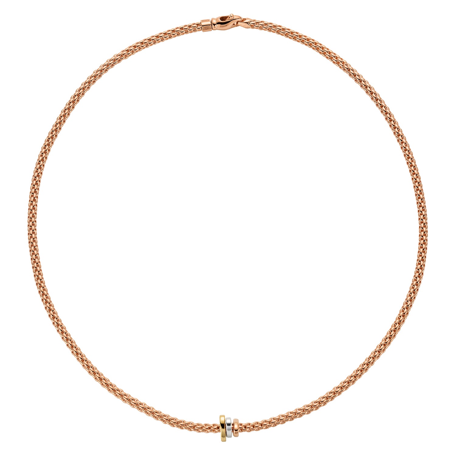 FOPE PRIMA 18K Rose Gold Necklace with Tri-Gold Set Rondels - Jackson Hole Jewelry Company