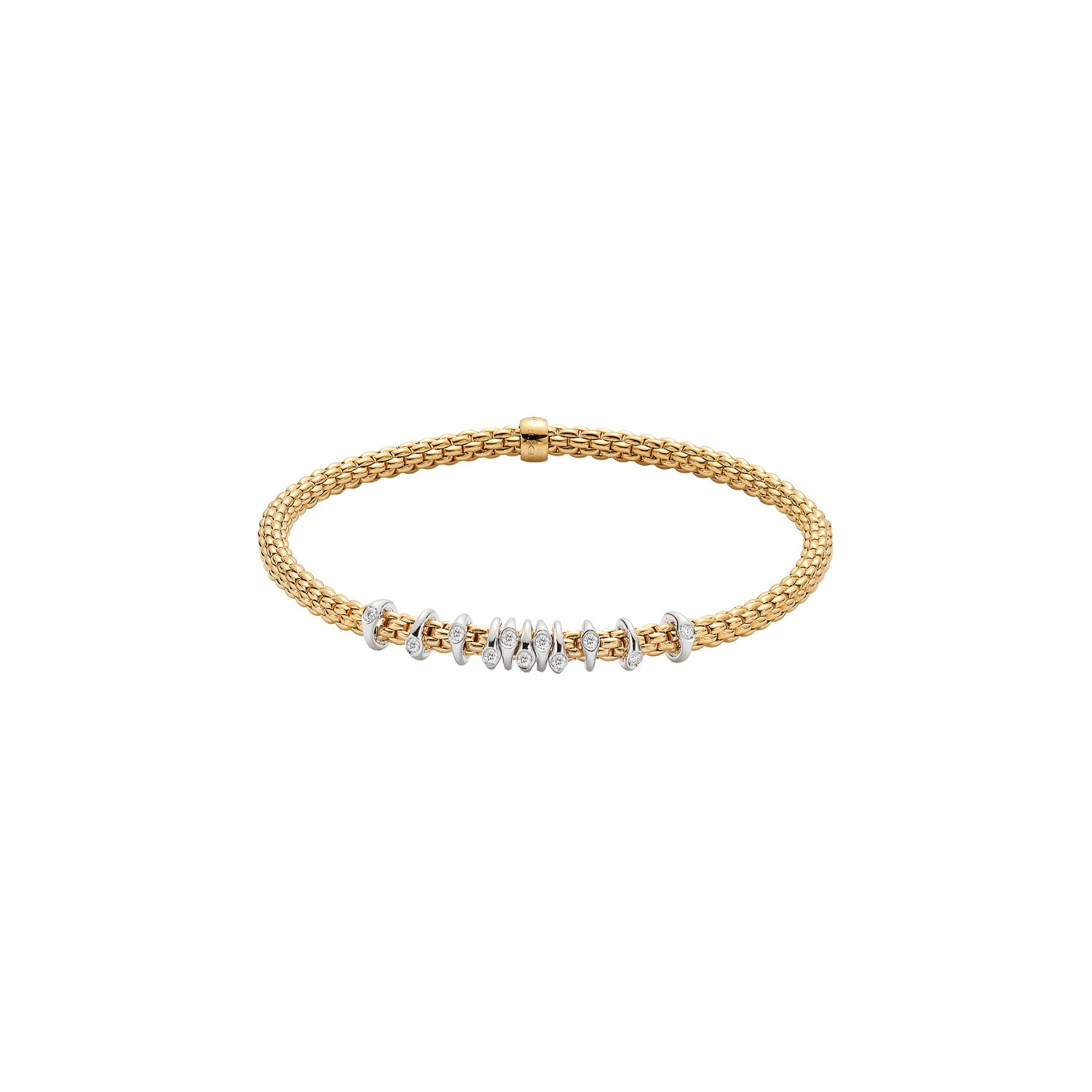 FOPE PRIMA 18K Gold Multi-Charm Flex'it Bracelet with White Diamonds - 0.15 carats - Jackson Hole Jewelry Company
