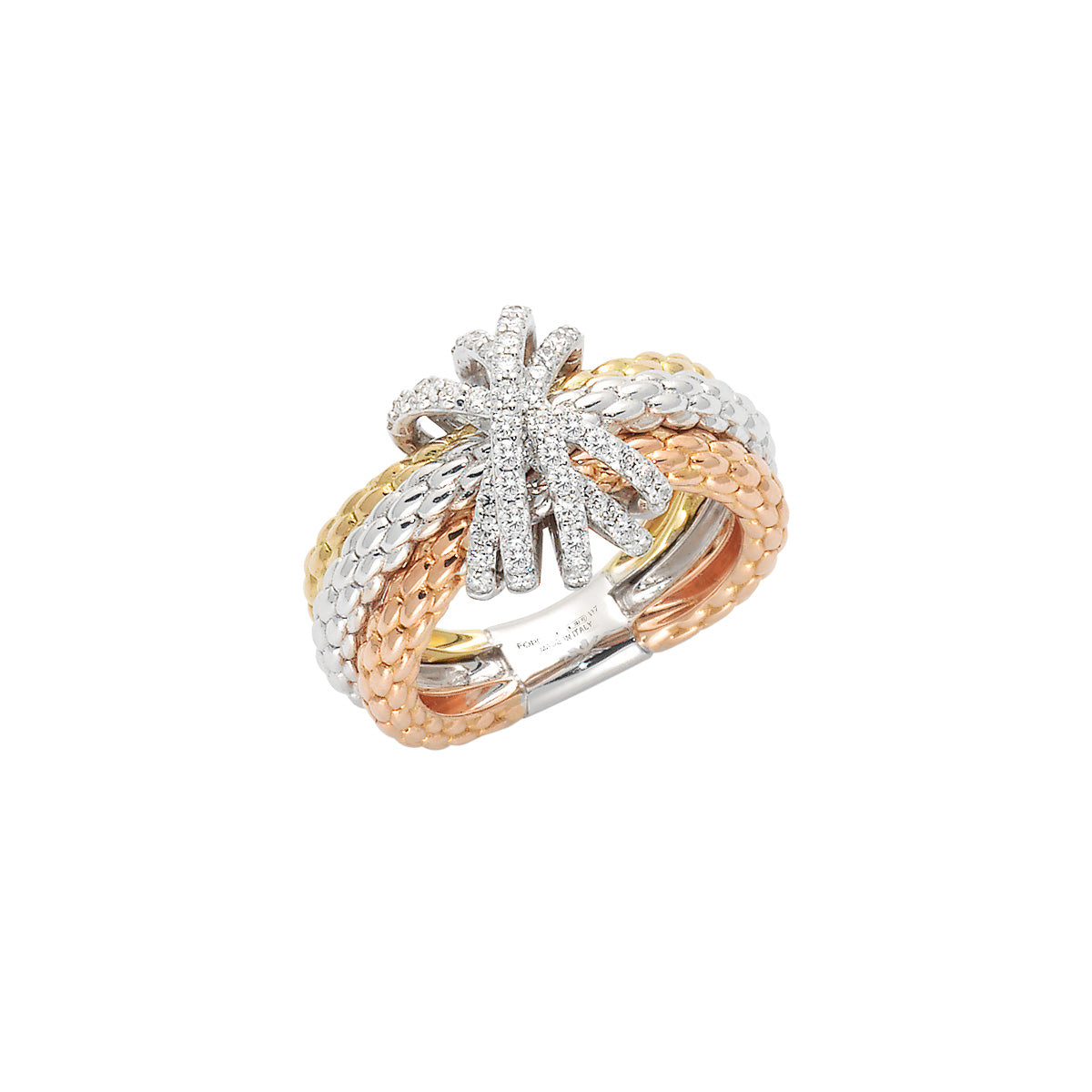 FOPE PRIMA 18K Gold Multi-Colored Ring with White Diamond Pavé Charm - 0.88 carats - Jackson Hole Jewelry Company
