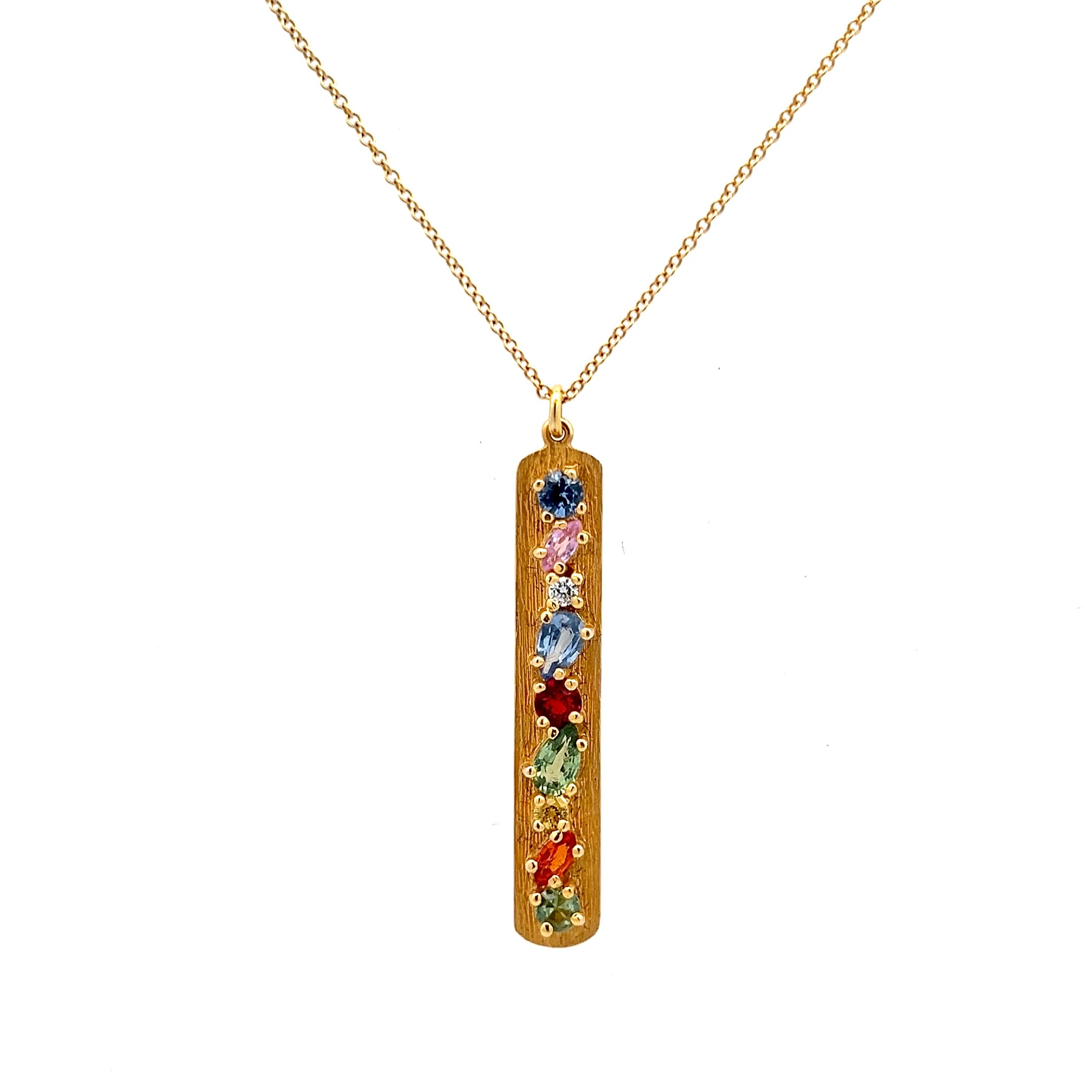 Multicolor Sapphire Bar Necklace Set in 14K Yellow Gold - Jackson Hole Jewelry Company