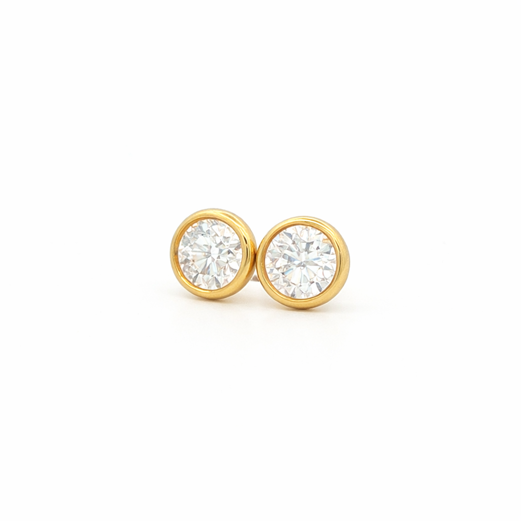 Gold Bezel Set Diamond Stud Earrings in 18K Gold - Jackson Hole Jewelry Company