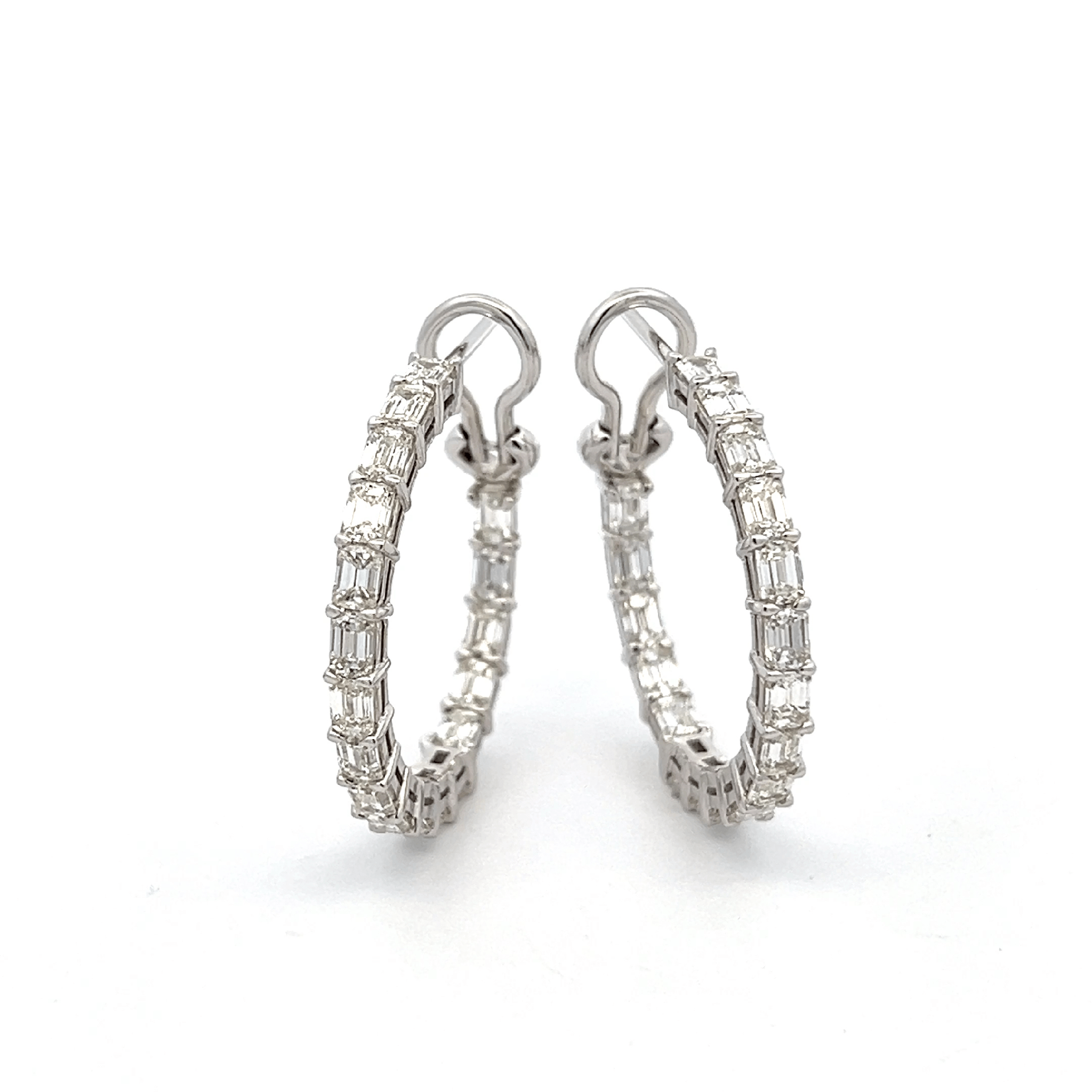 18K WHITE GOLD 4.33CTTW GH VS EMERALD CUT HOOP DIAMOND EARRINGS - Jackson Hole Jewelry Company