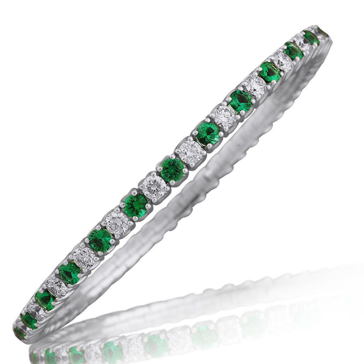Picchiotti - Xpandable™ Round Emerald & Diamond Bracelet in 18K White Gold - Jackson Hole Jewelry Company
