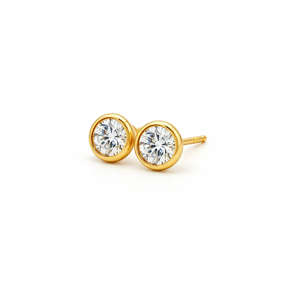 Gold Bezel Set Diamond Stud Earrings in 18K Gold - Jackson Hole Jewelry Company