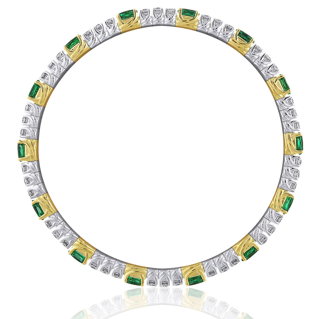 Picchiotti - Xpandable™ Oval & Round Emerald and Diamond Bracelet in 18K White and Yellow Gold - Jackson Hole Jewelry Company