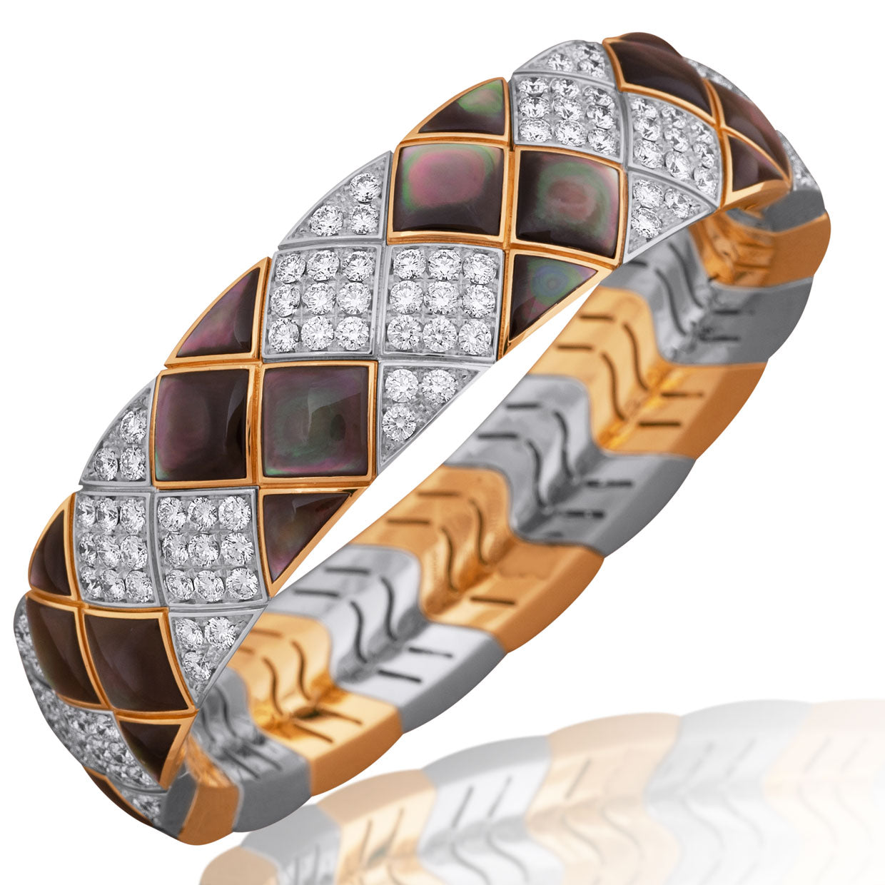 Picchiotti - Xpandable™ Diamond & Green Mother of Pearl Bracelet in 18K White and Yellow Gold - Jackson Hole Jewelry Company