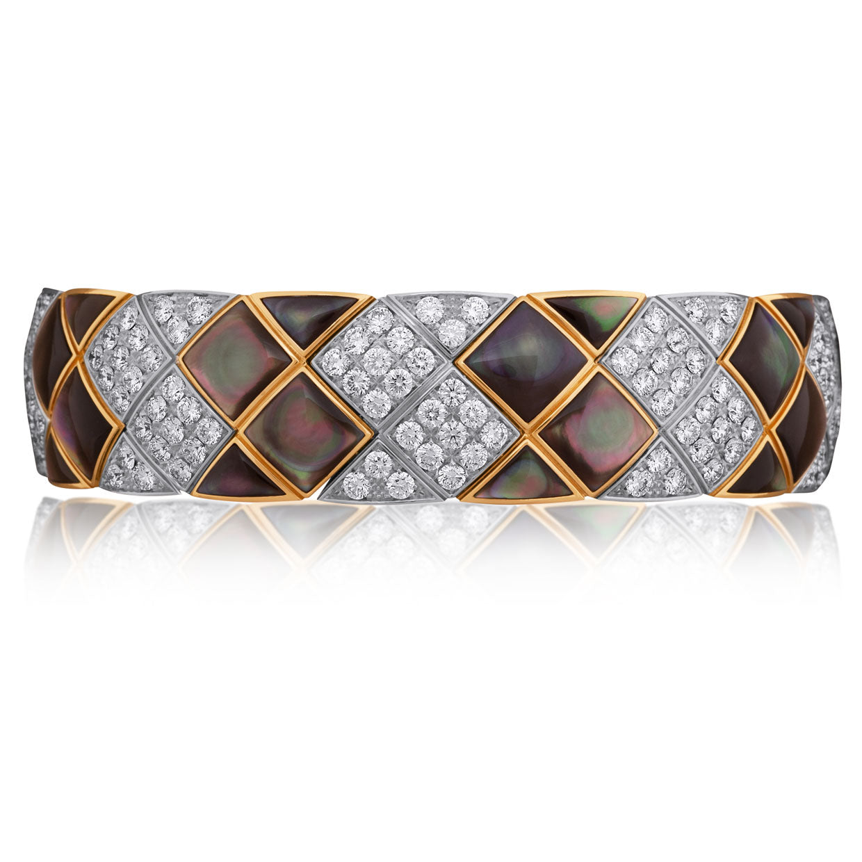 Picchiotti - Xpandable™ Green Mother of Pearl & Diamond Bracelet in 18K White & Yellow Gold 12.36 cttw - Jackson Hole Jewelry Company