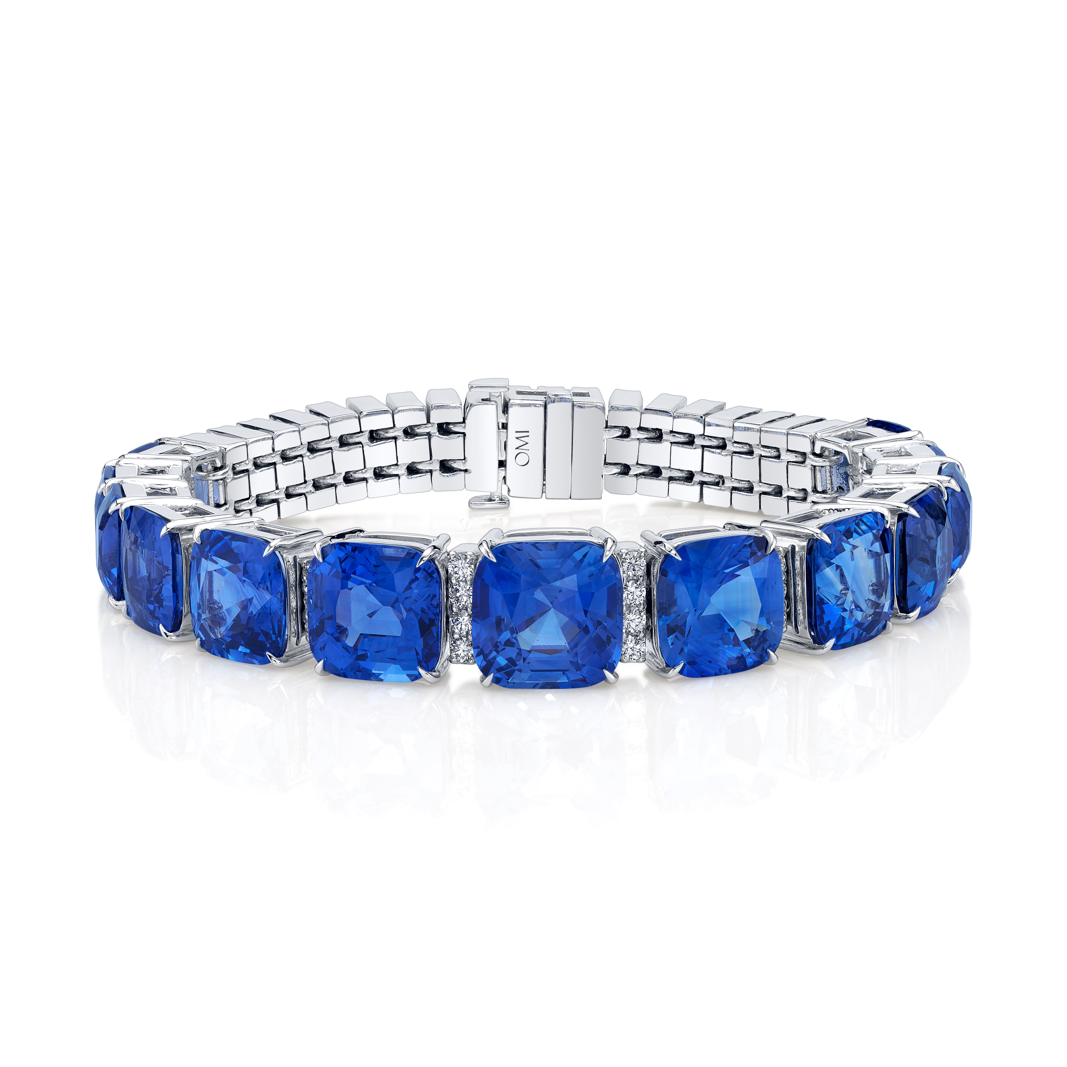Omi Privé Blue Sapphire & Diamond Bracelet in Platinum - Jackson Hole Jewelry Company