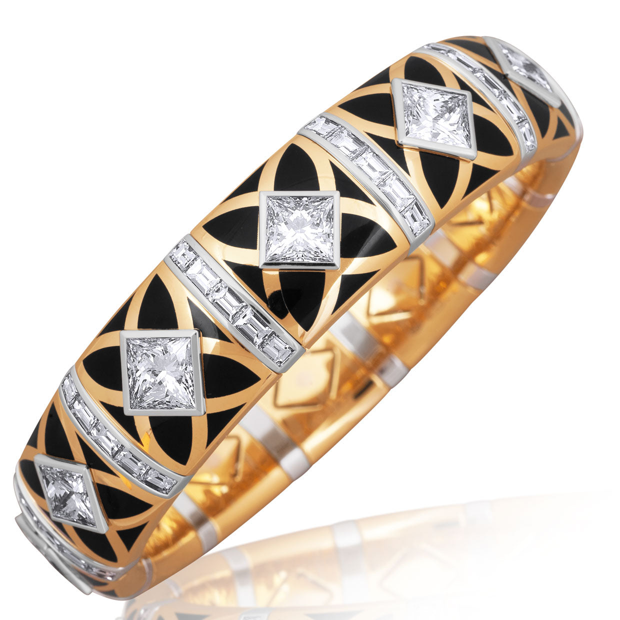 Picchiotti - Xpandable™ Black Ceramic and Diamond Bracelet in 18K White and Yellow Gold - Jackson Hole Jewelry Company