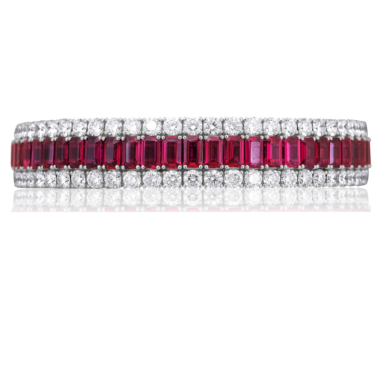 Picchiotti - Xpandable™ Octagonal Ruby and Diamond 3-Row Bracelet in 18K White Gold - Jackson Hole Jewelry Company
