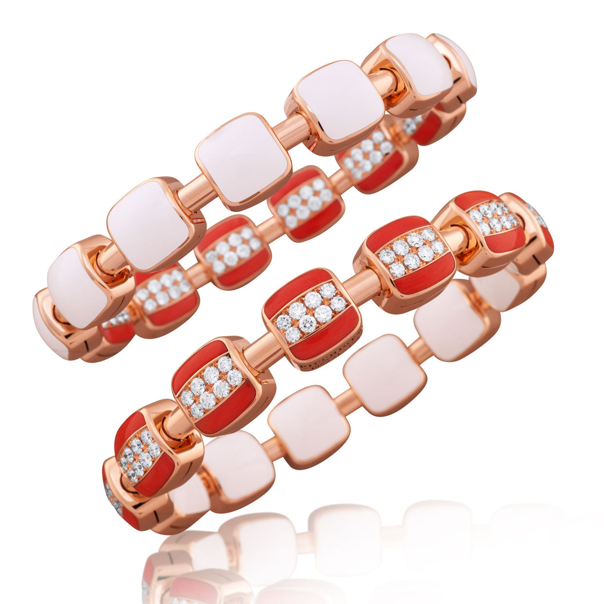 Picchiotti - Reversible Xpandable™ Coral and White Ceramic Bracelet with Round Diamonds in 18K Gold - Jackson Hole Jewelry Company
