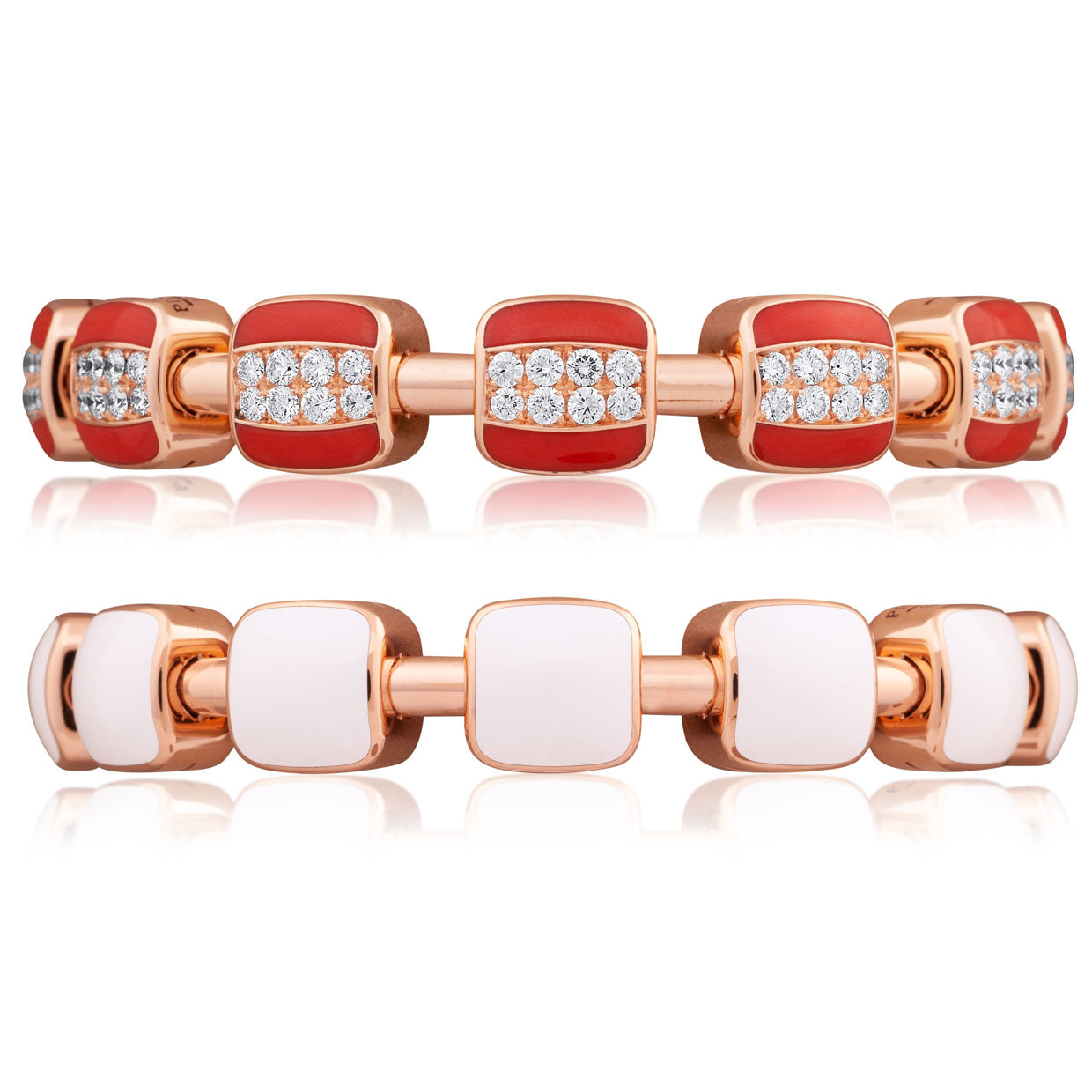 Picchiotti - Reversible Xpandable™ Coral and White Ceramic Bracelet with Round Diamonds in 18K Gold - Jackson Hole Jewelry Company