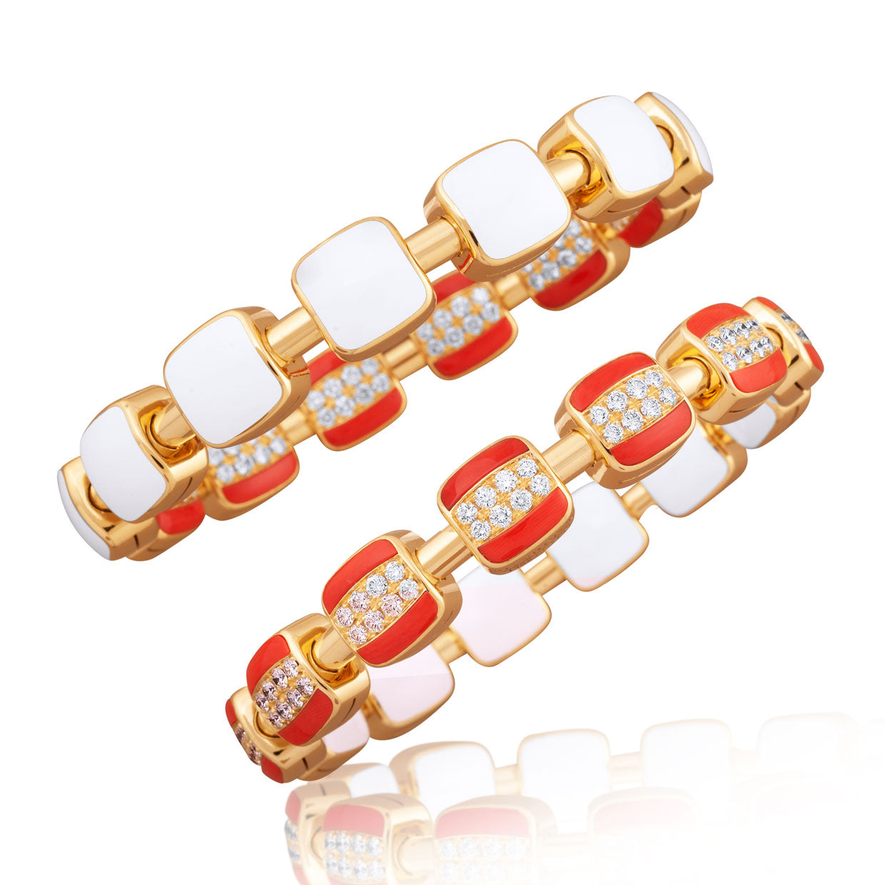 Picchiotti - Reversible Xpandable™ Coral and White Ceramic Bracelet with Round Diamonds in 18K Gold - Jackson Hole Jewelry Company