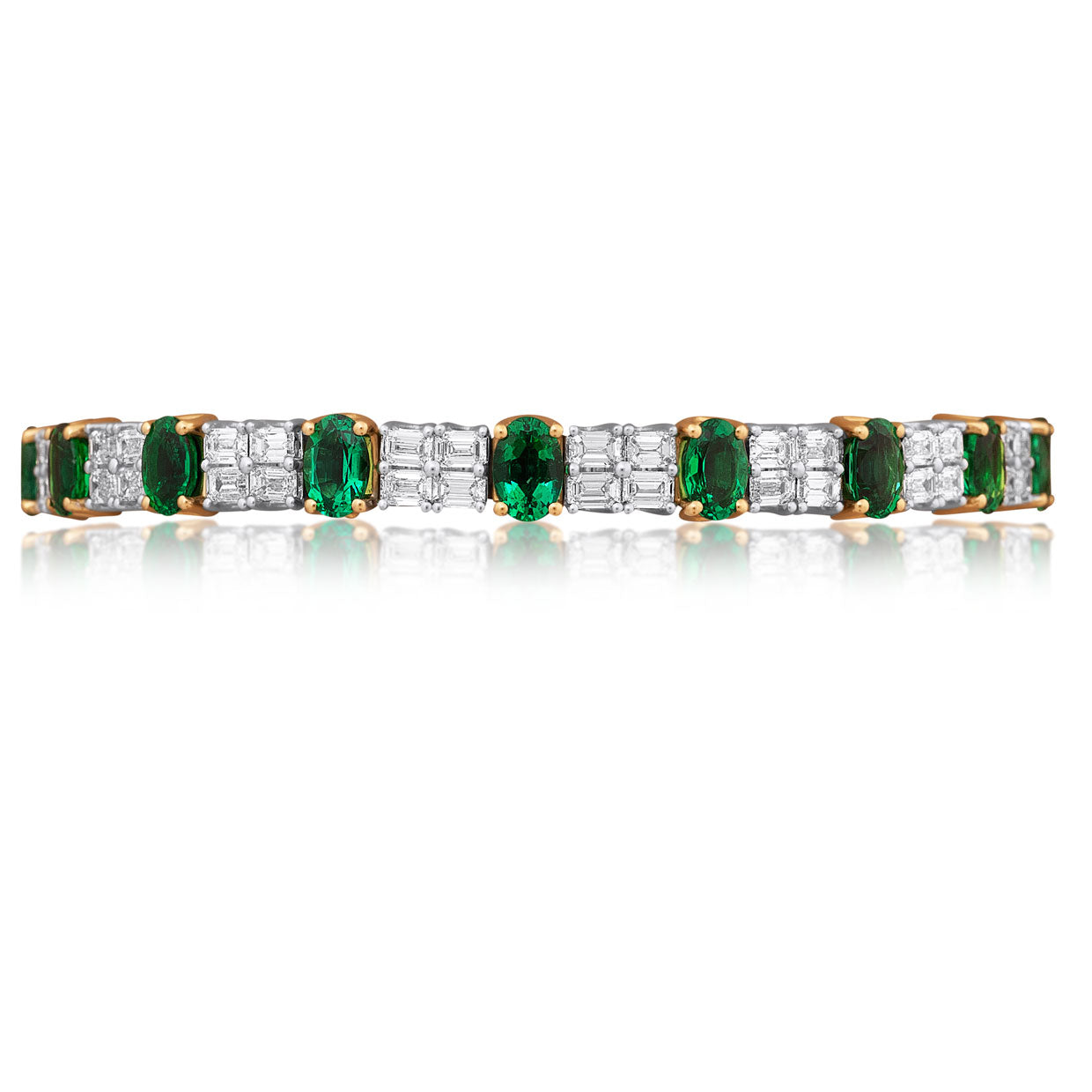 Picchiotti - Xpandable™ Oval-Cut Emerald & Diamond Bracelet in 18K White & Yellow Gold - Jackson Hole Jewelry Company