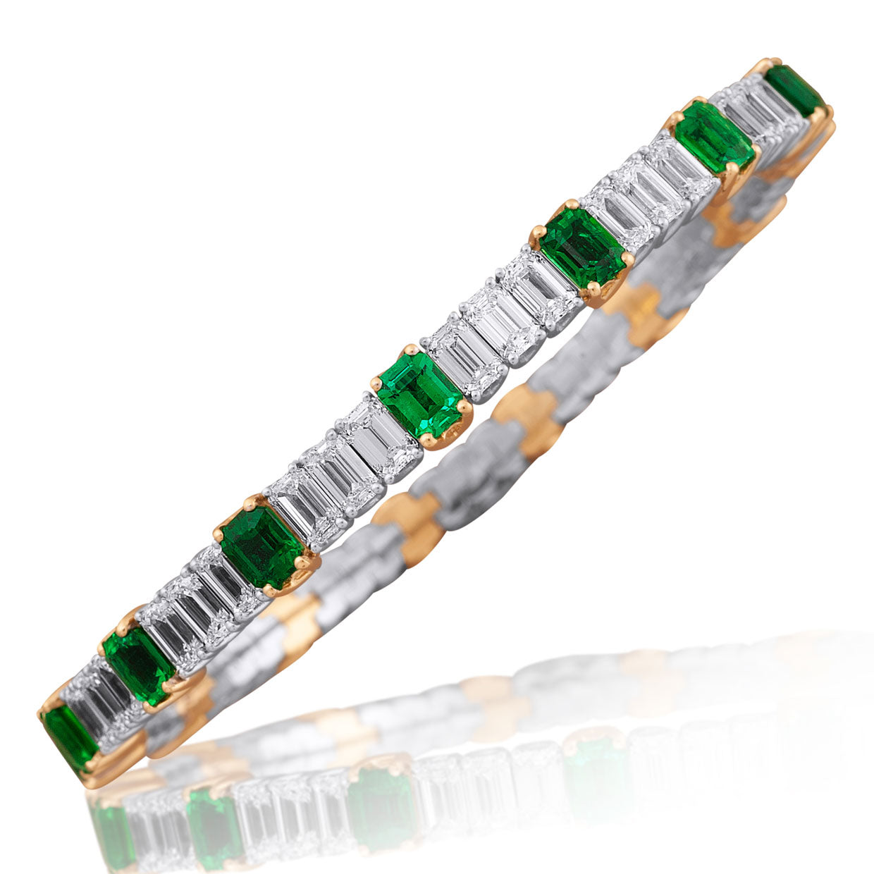 Picchiotti - Xpandable™ Emerald & Diamond Bracelet in 18K White and Yellow Gold - Jackson Hole Jewelry Company