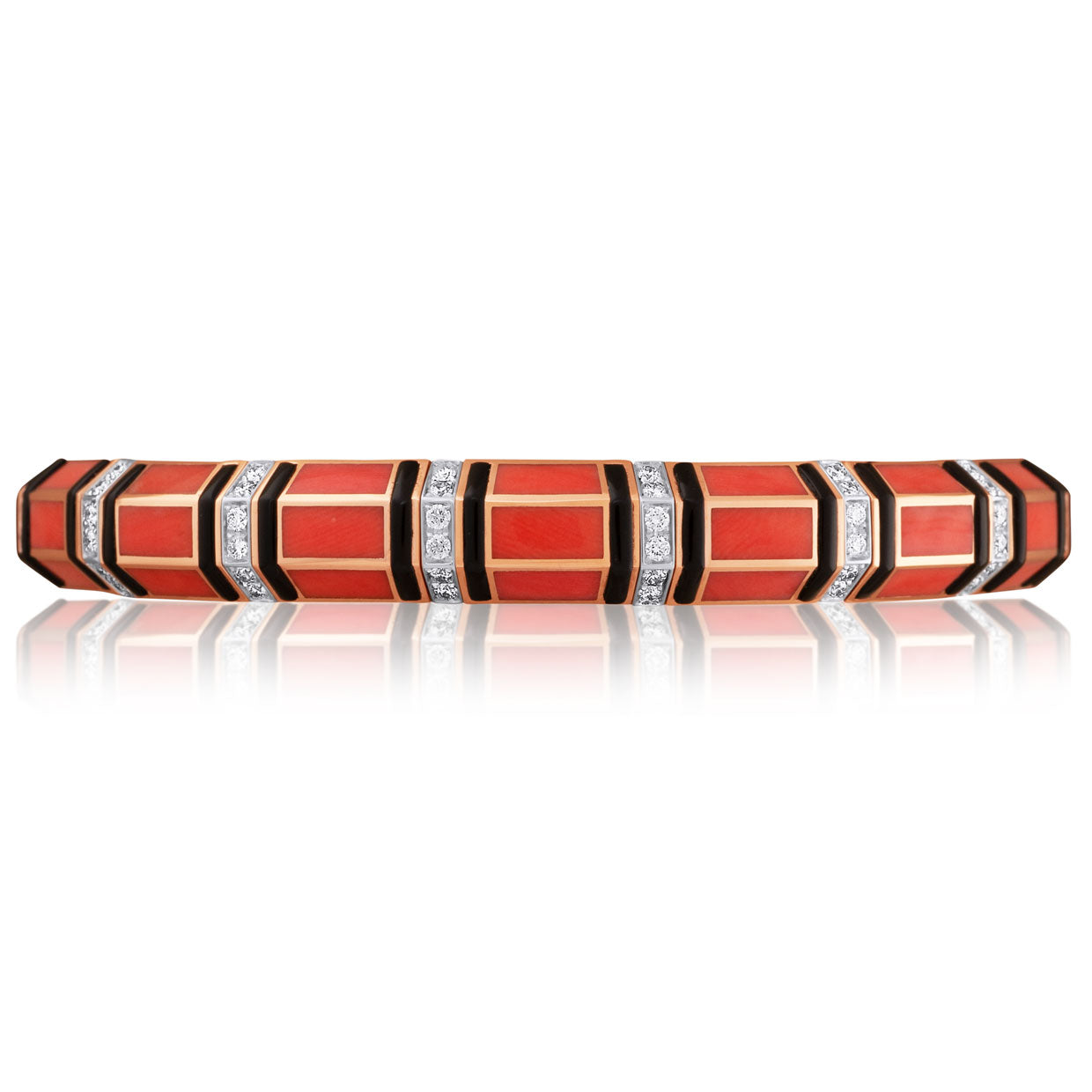 Picchiotti - Xpandable™ Coral and Onyx Bracelet with Round Diamonds in 18K Rose and White Gold - Jackson Hole Jewelry Company
