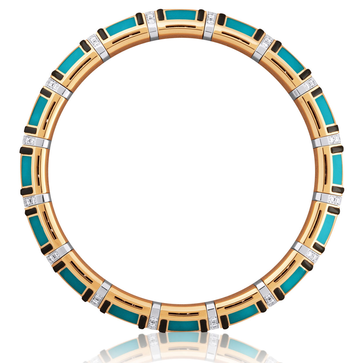 Picchiotti - Xpandable™ Turquoise and Onyx Bracelet with Round Diamonds in 18K Yellow and White Gold - Jackson Hole Jewelry Company
