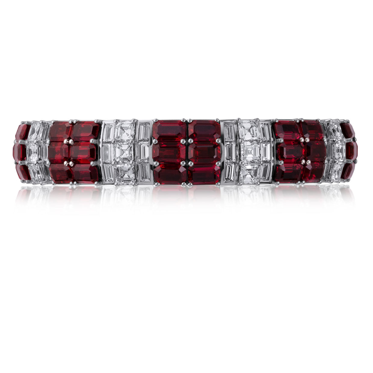 Picchiotti - Xpandable™ Octagonal Ruby & Square Diamond Bracelet in 18K White Gold - Jackson Hole Jewelry Company