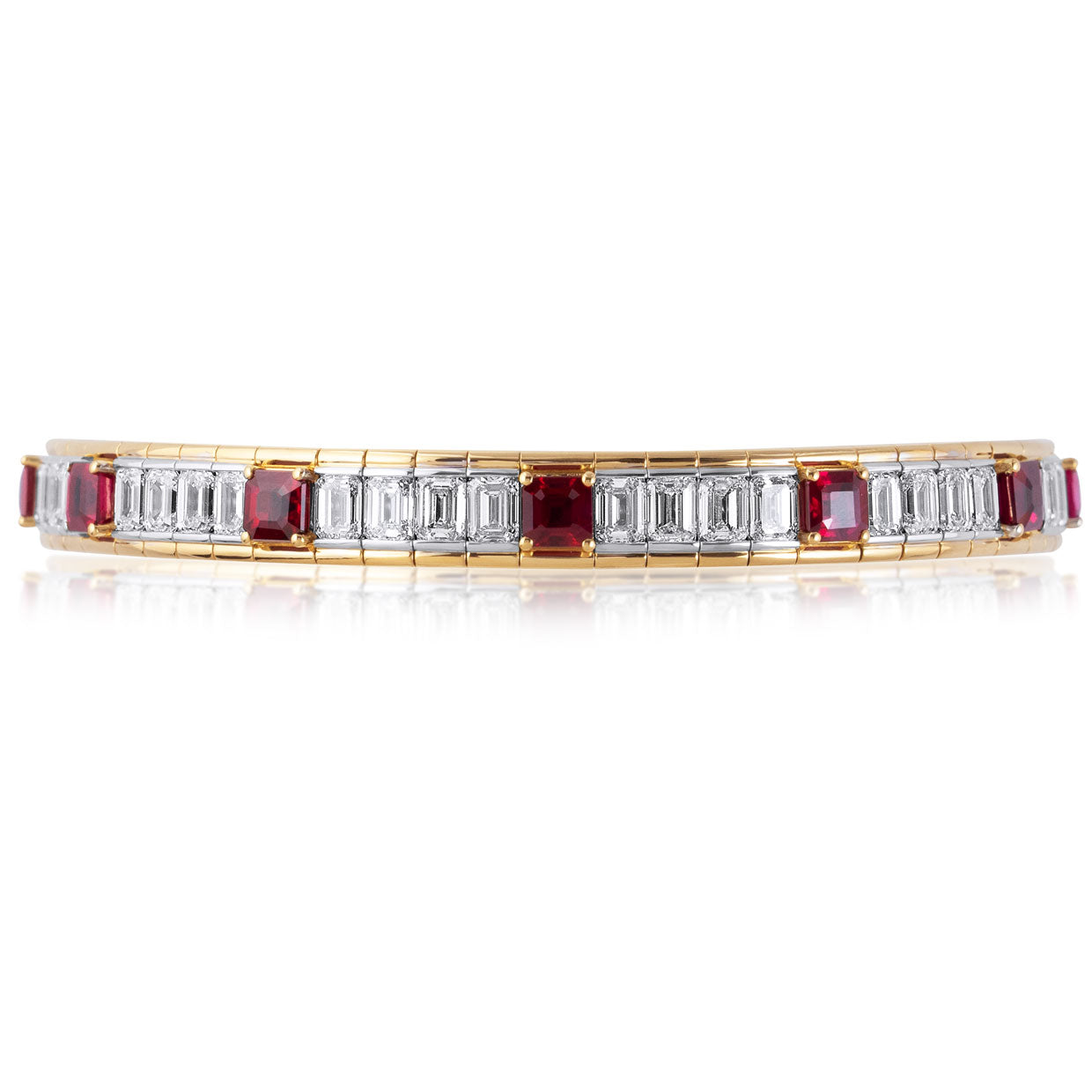 Picchiotti Xpandable™ Burmese Ruby & Emerald-Cut Diamond Bracelet in 18K Yellow Gold 15.87 cttw - Jackson Hole Jewelry Company