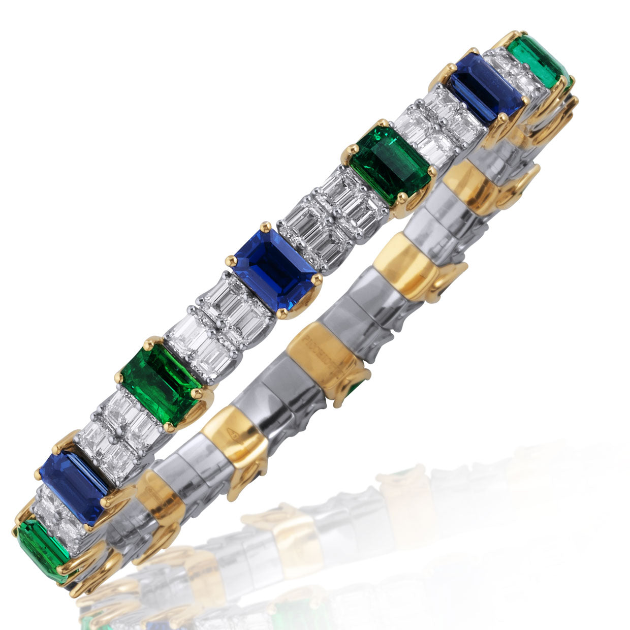 Picchiotti - Xpandable™ Emerald - Blue Sapphire and Diamond Bracelet in 18K White Gold - Jackson Hole Jewelry Company