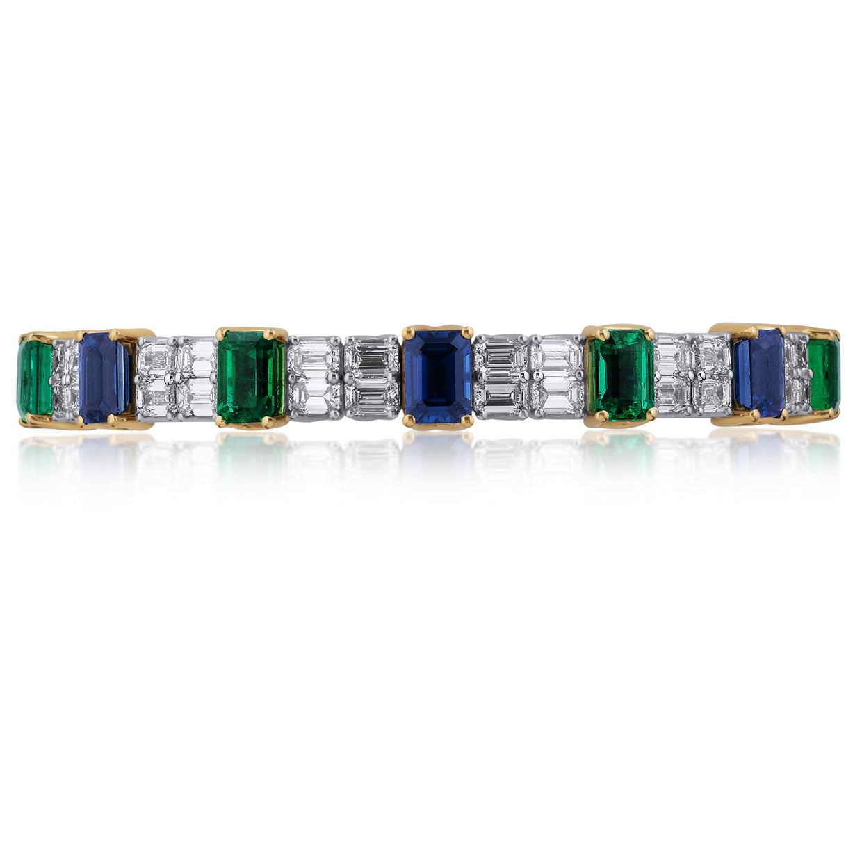 Picchiotti - Xpandable™ Emerald - Blue Sapphire and Diamond Bracelet in 18K White Gold - Jackson Hole Jewelry Company