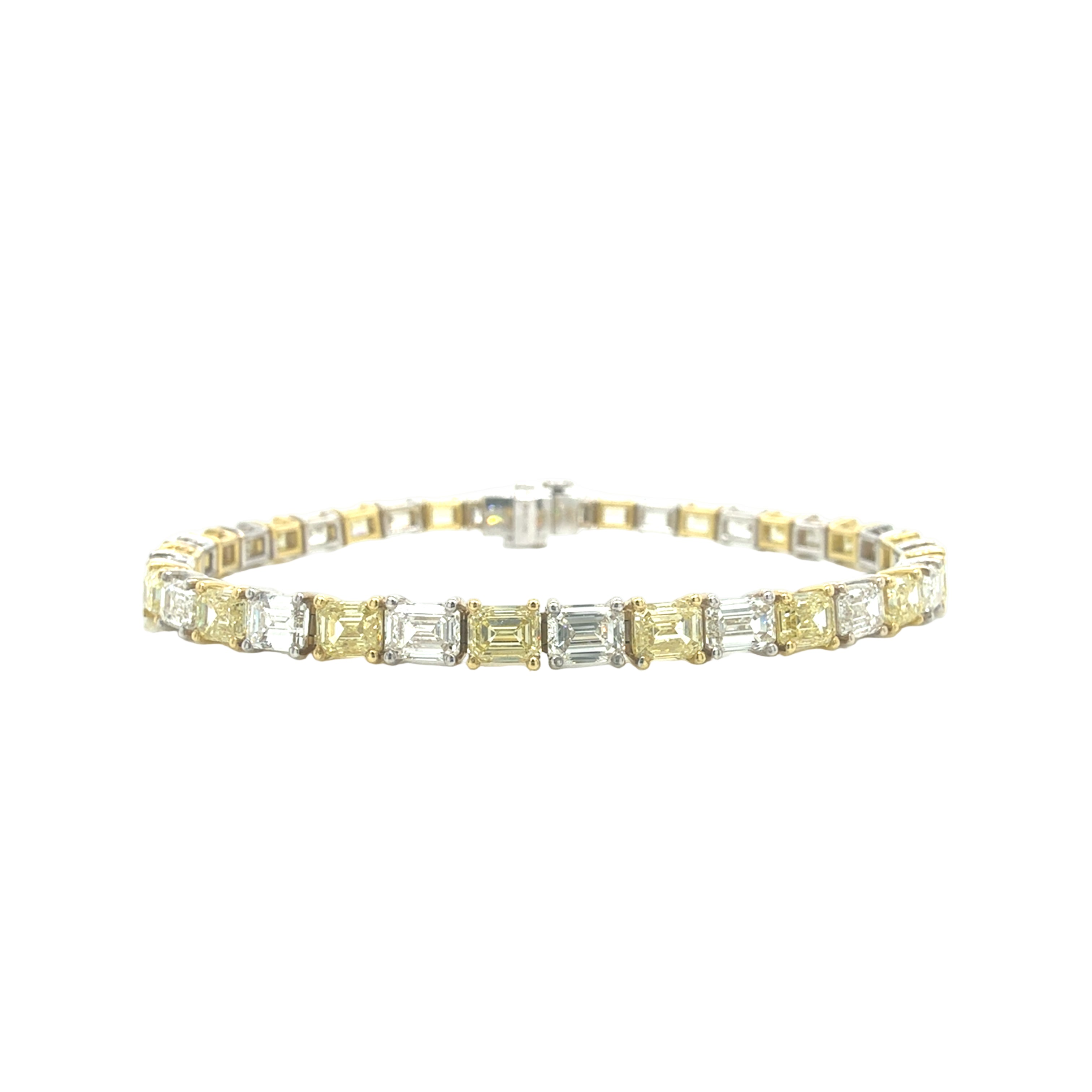 Alternating Yellow& White Emerald-Cut Diamond Bracelet in 18K White & Yellow Gold - Jackson Hole Jewelry Company