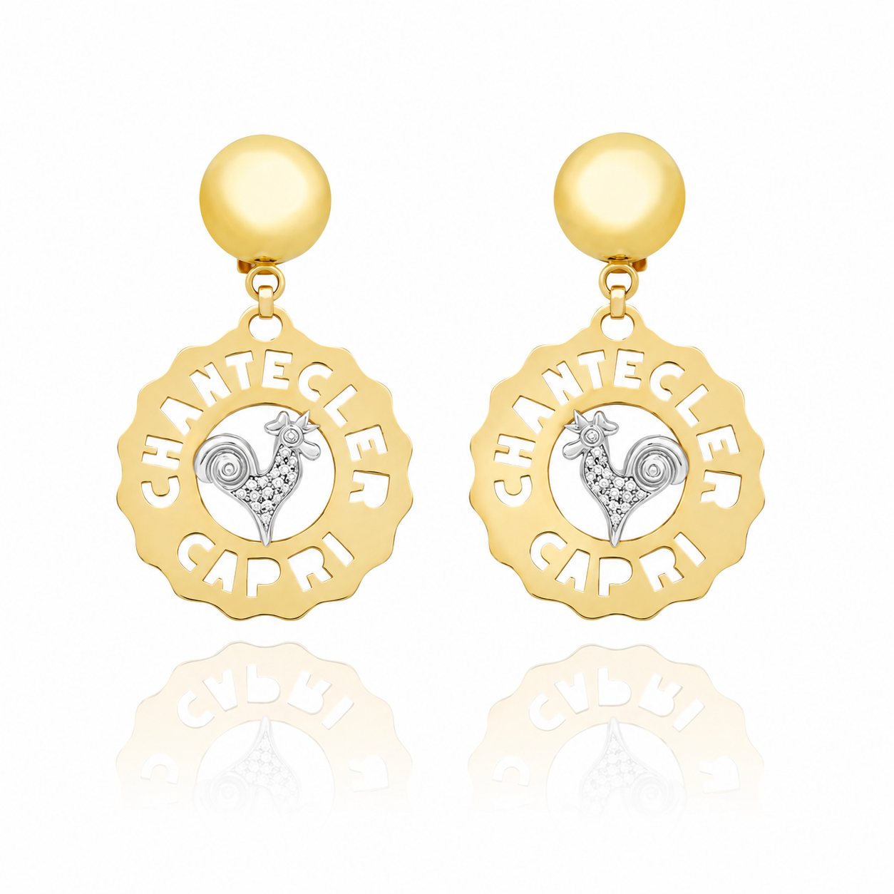 Chantecler Rooster Diamond Earrings in 18K White and Yellow Gold - Jackson Hole Jewelry Company