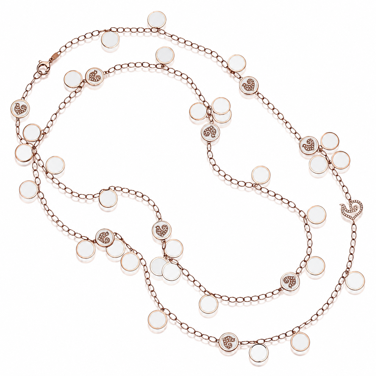 Chantecler Paillettes Long Necklace in 18K Pink Gold, Diamonds, and White Enamel - Jackson Hole Jewelry Company