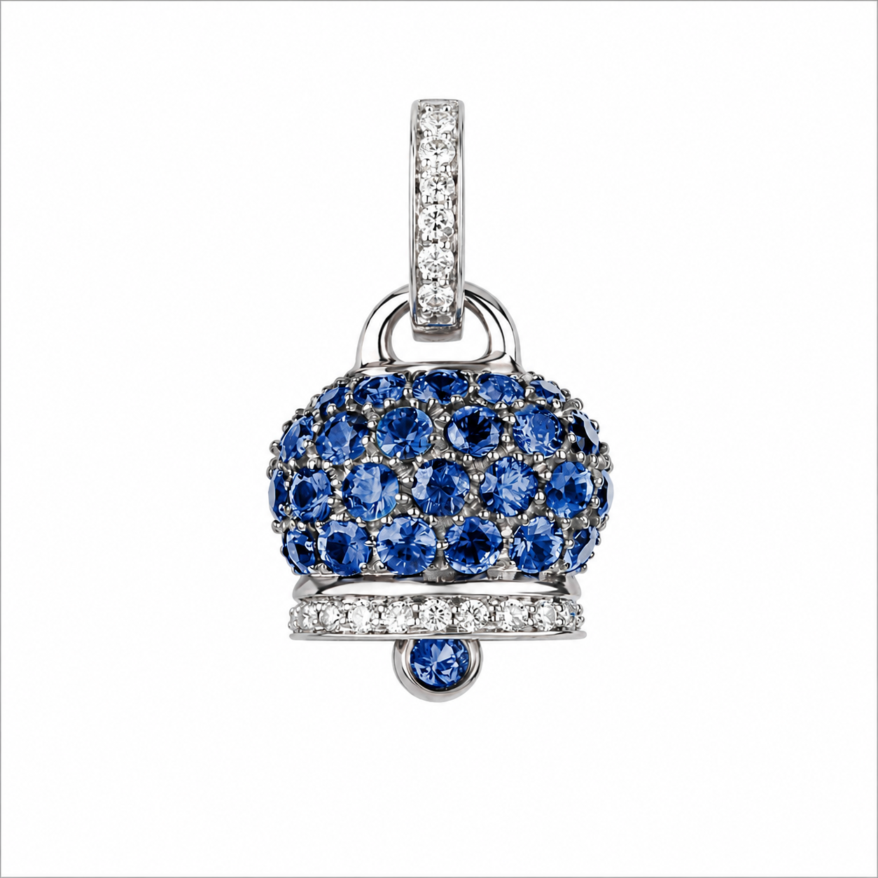 Chantecler Medium Campanella Diamond and Sapphire Pavé Charm in 18K White Gold - Jackson Hole Jewelry Company