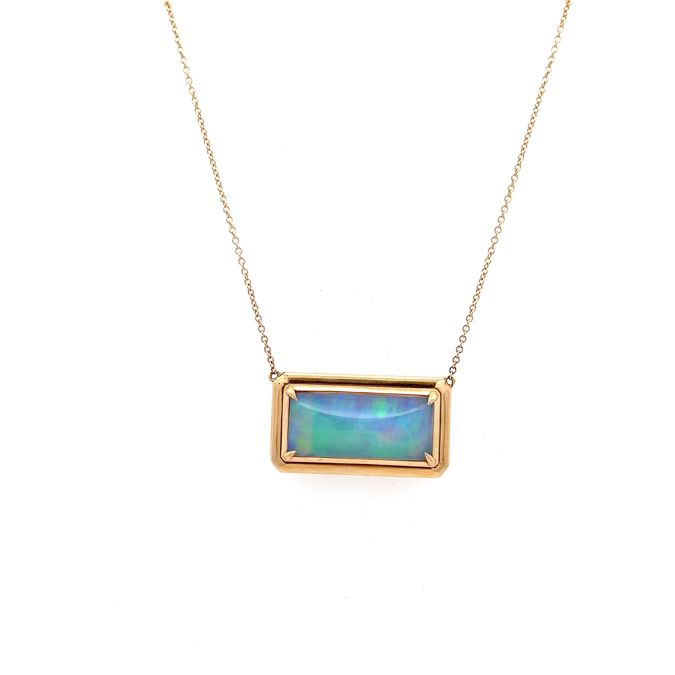 14K YELLOW GOLD BEZEL RECTANGULAR OPAL NECKLACE - Jackson Hole Jewelry Company