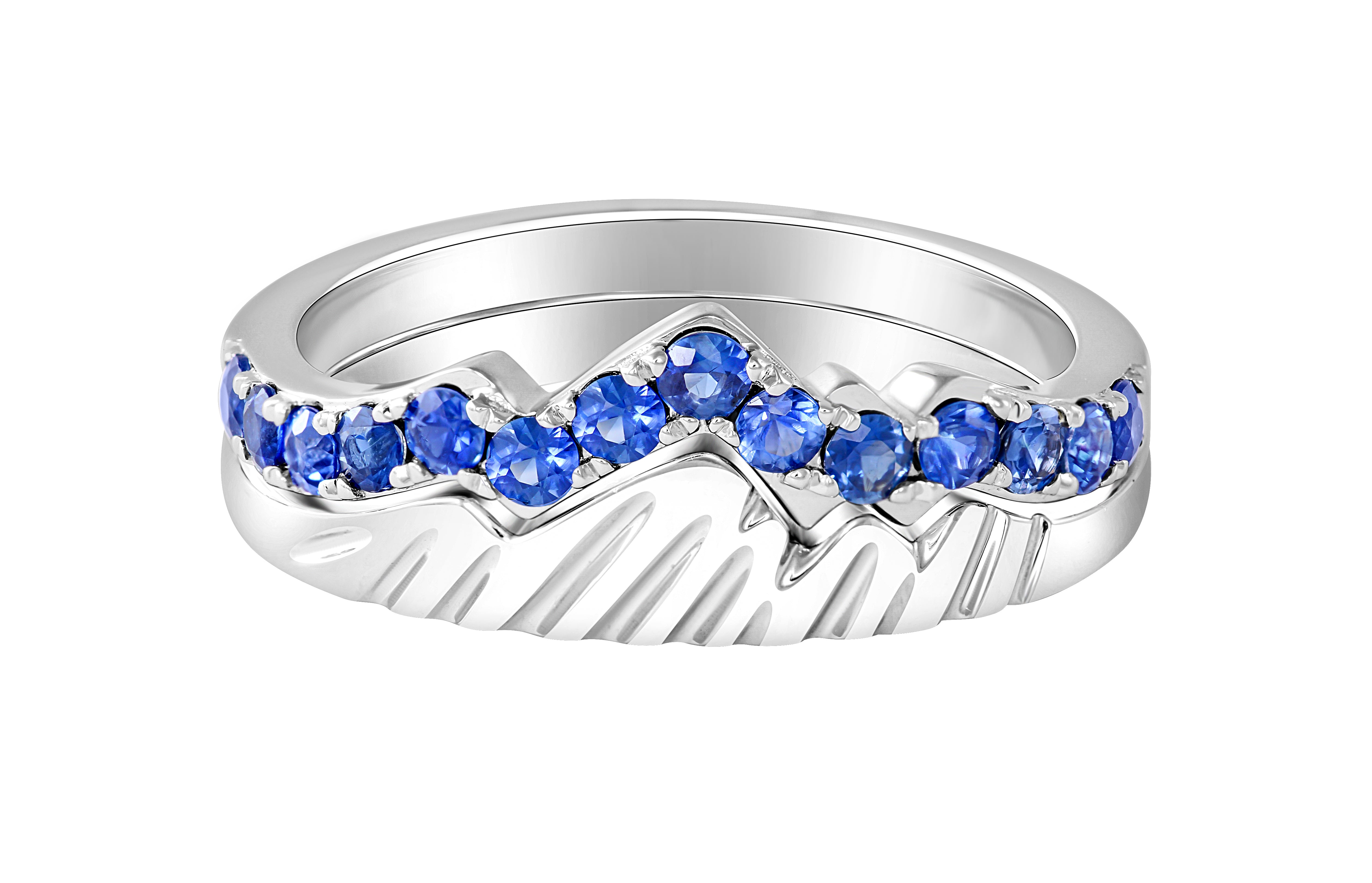LUXE Edition: Teton Peak Outline Ring in 18K White Gold and Blue Sapphire - Jackson Hole Jewelry Company