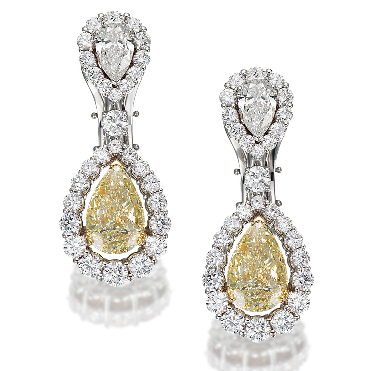 Picchiotti - Pear Shape Fancy Yellow and White Diamond Drop Earrings in 18K White & Yellow Gold - Jackson Hole Jewelry Company