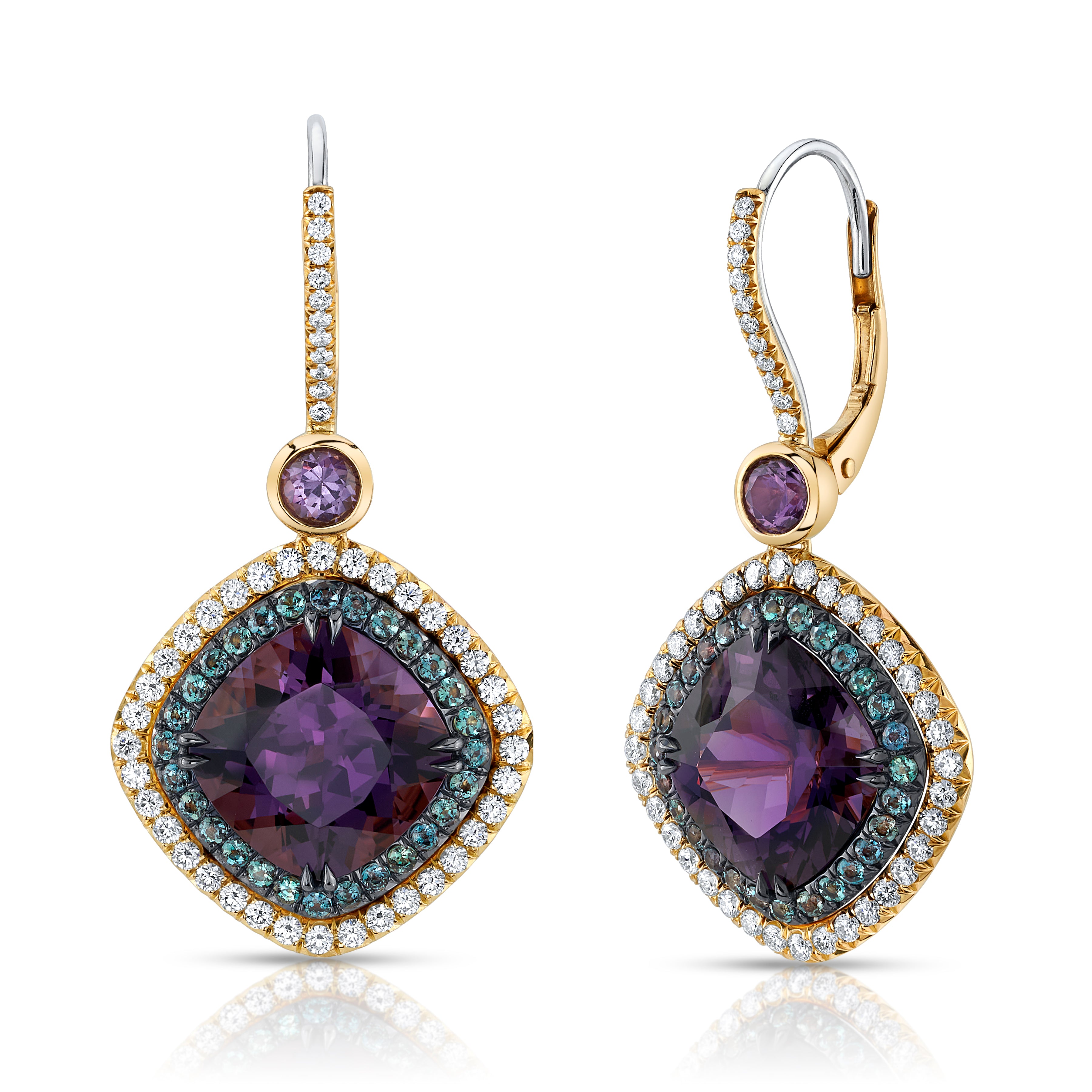 Omi Privé Purple Spinel, Alexandrite & Diamond Earrings in 18K Yellow Gold - Jackson Hole Jewelry Company