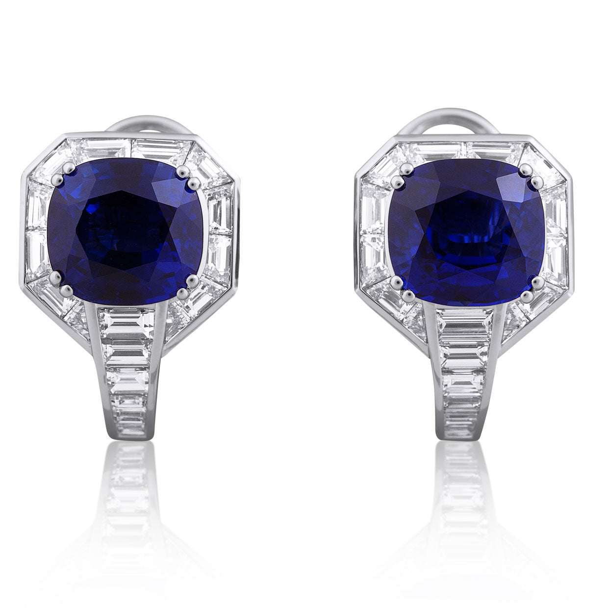 Picchiotti - Cushion Blue Sapphire and Diamond Earrings in 18K White Gold - Jackson Hole Jewelry Company